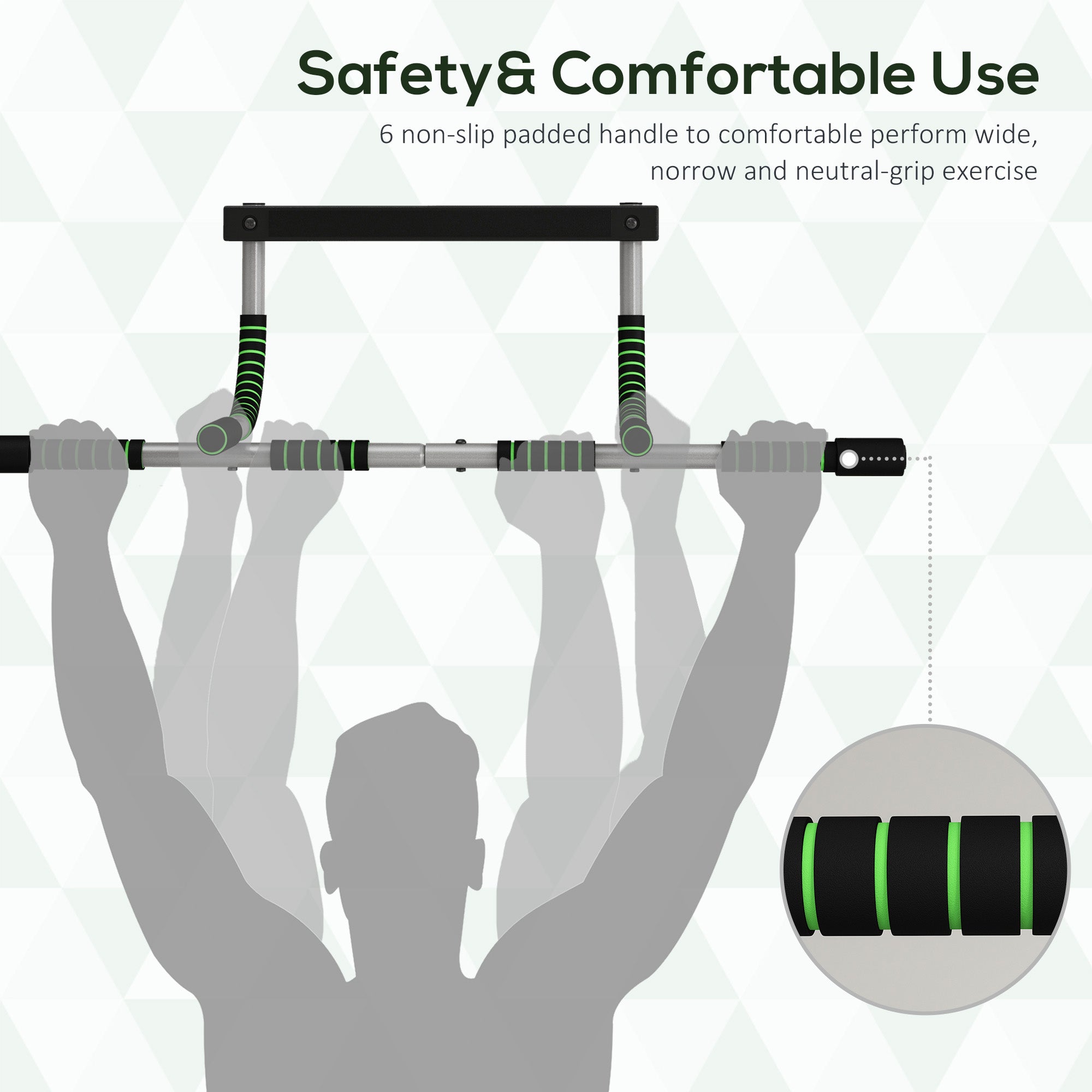 HOMCOM Pull-Up Bar for Doorway, Home Fitness Door Horizontal Bar Push up Bar for Indoor Gym Upper Body Workout, Green - North Peak Garden Furniture