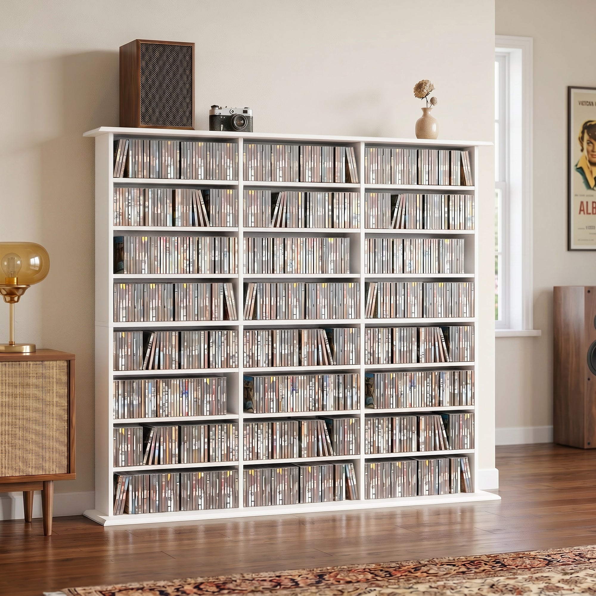 HOMCOM 1032 CD/594 DVD Storage Unit, Blu-ray Media Storage Shelf with 24 Compartments and 18 Adjustable Shelves, White