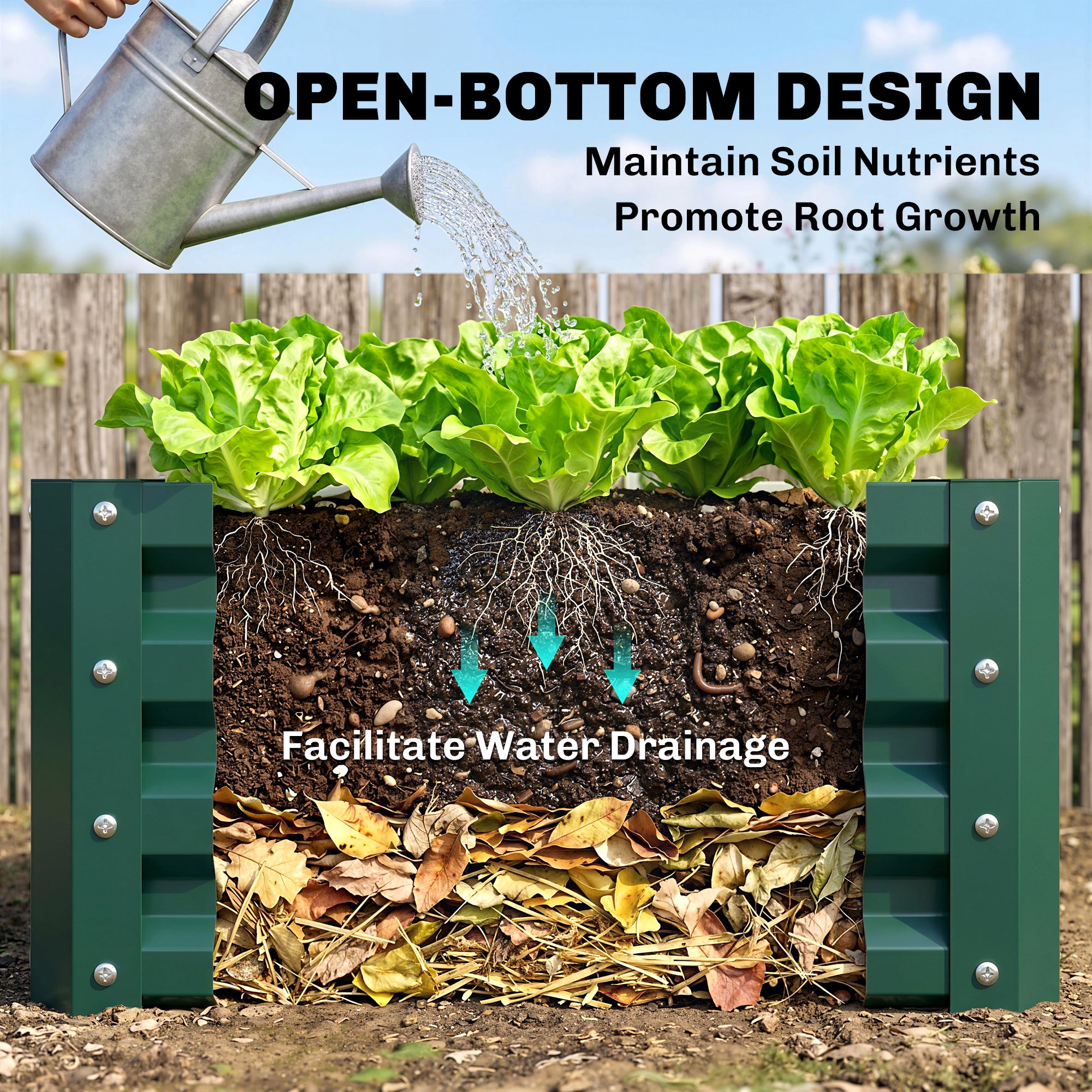 Outsunny Set of 2 Raised Garden Bed, Outdoor Elevated Galvanised Planter Box for Flowers, Herbs, 60x60x30.5cm, Green