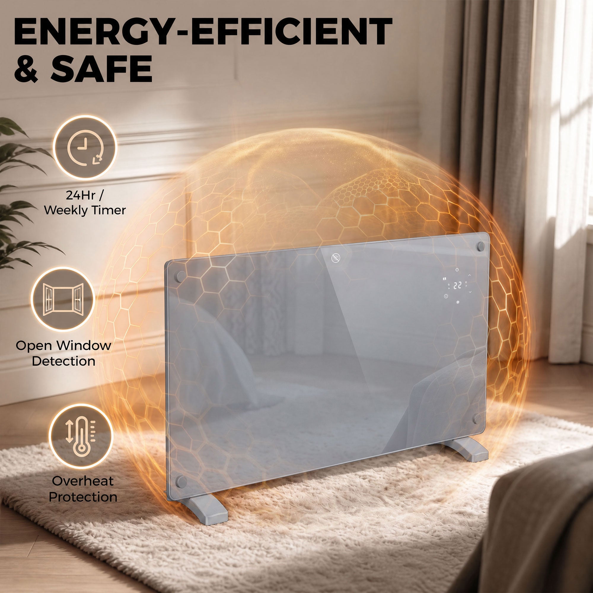 HOMCOM 1500W Smart Panel Heater Wall Mounted & Freestanding, Electric Heater with Weekly Timer, Open Window & Anti-Frost, Grey