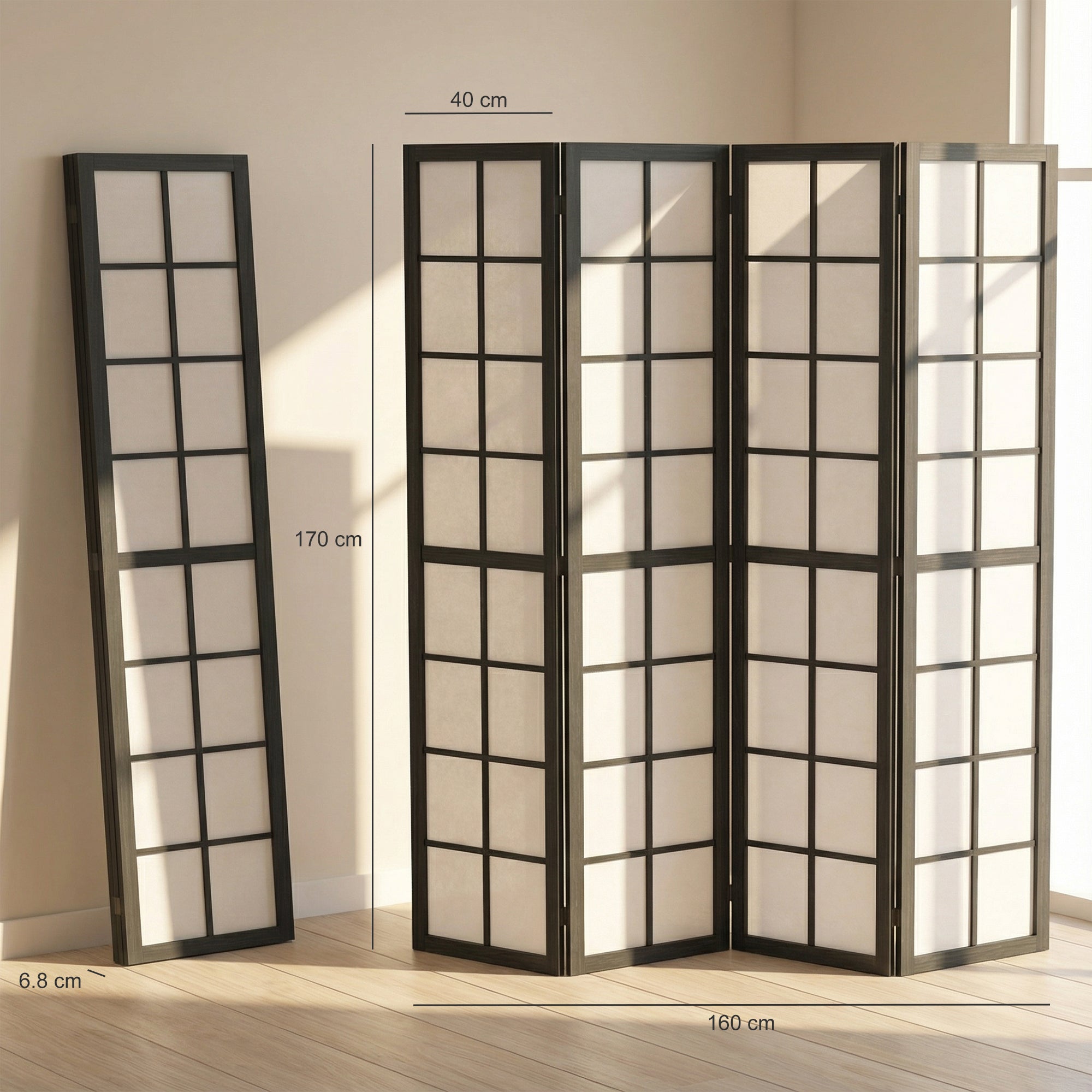 HOMCOM 4 Panel Folding Room Divider, Freestanding Room Separator, Indoor Privacy Screen for Living Room, Bedroom, Black