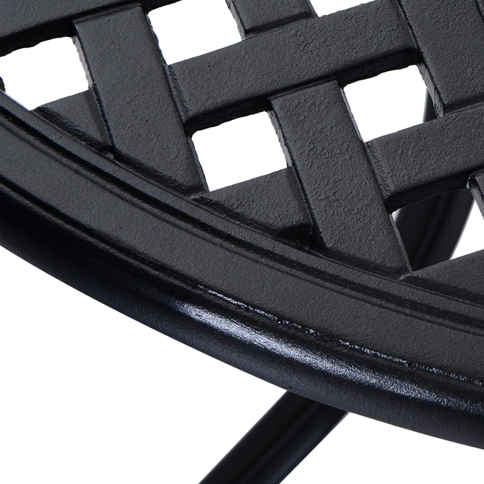 Outsunny 85cm Round Garden Table with Umbrella Hole, Aluminium Grid Motif Outdoor Dining Table for Garden Patio, Black - North Peak Garden Furniture