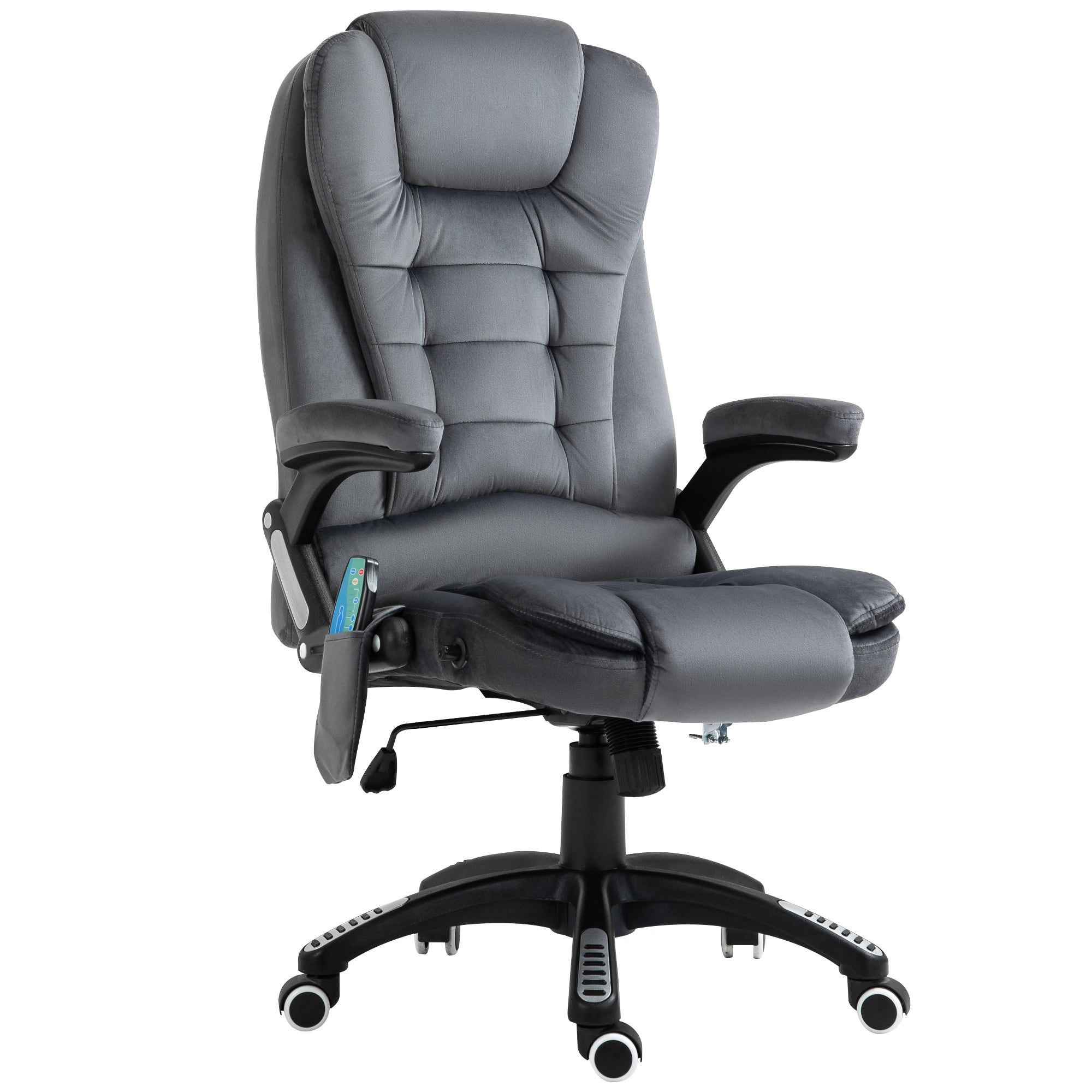 Vinsetto Massage Recliner Chair Heated Office Chair with Six Massage Points Velvet-Feel Fabric 360° Swivel Wheels Grey - North Peak Garden Furniture
