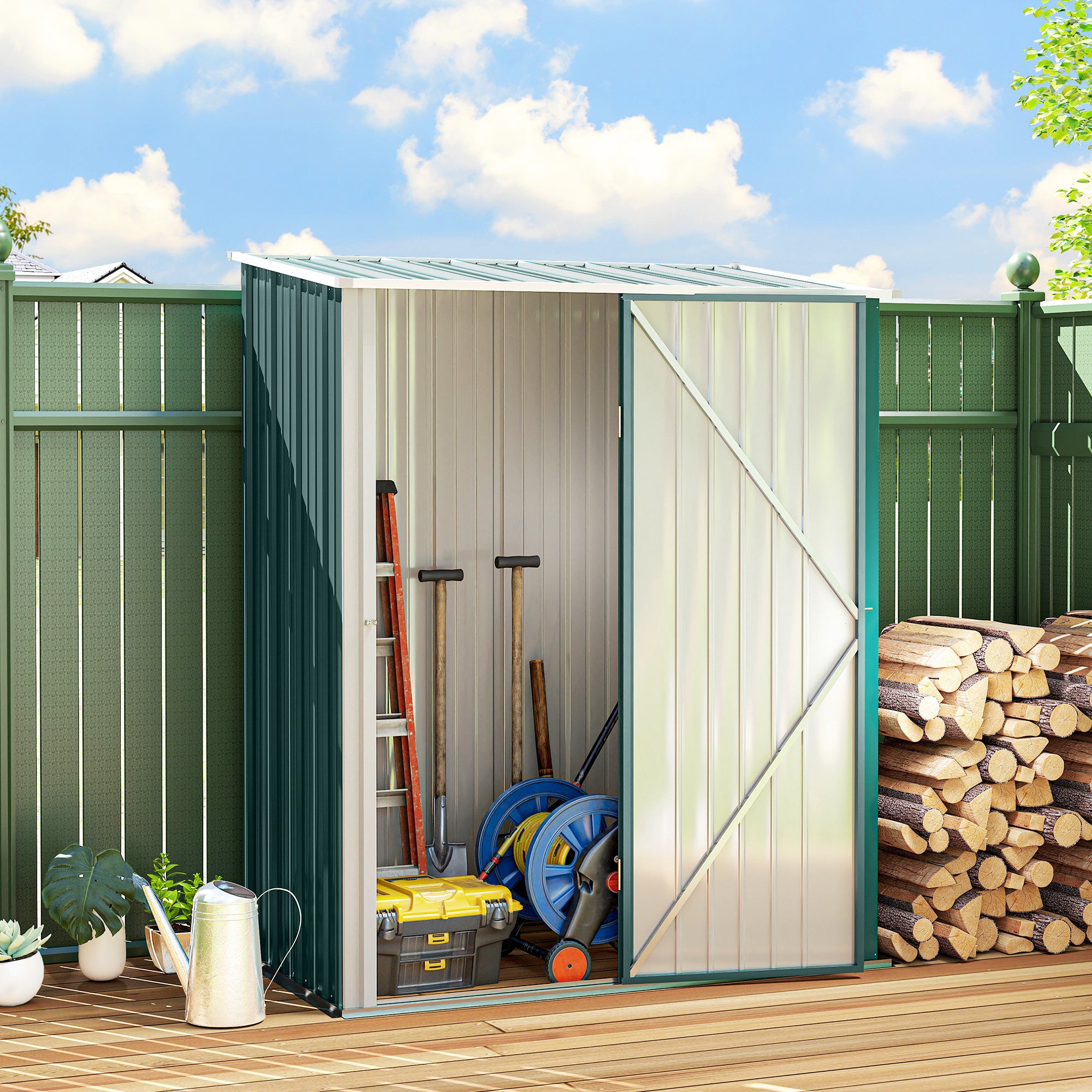 Outsunny Outdoor Storage Shed, Garden Metal Storage Shed w/ Single Door for Garden, Patio, 5.3ft x 3.1ft, Green