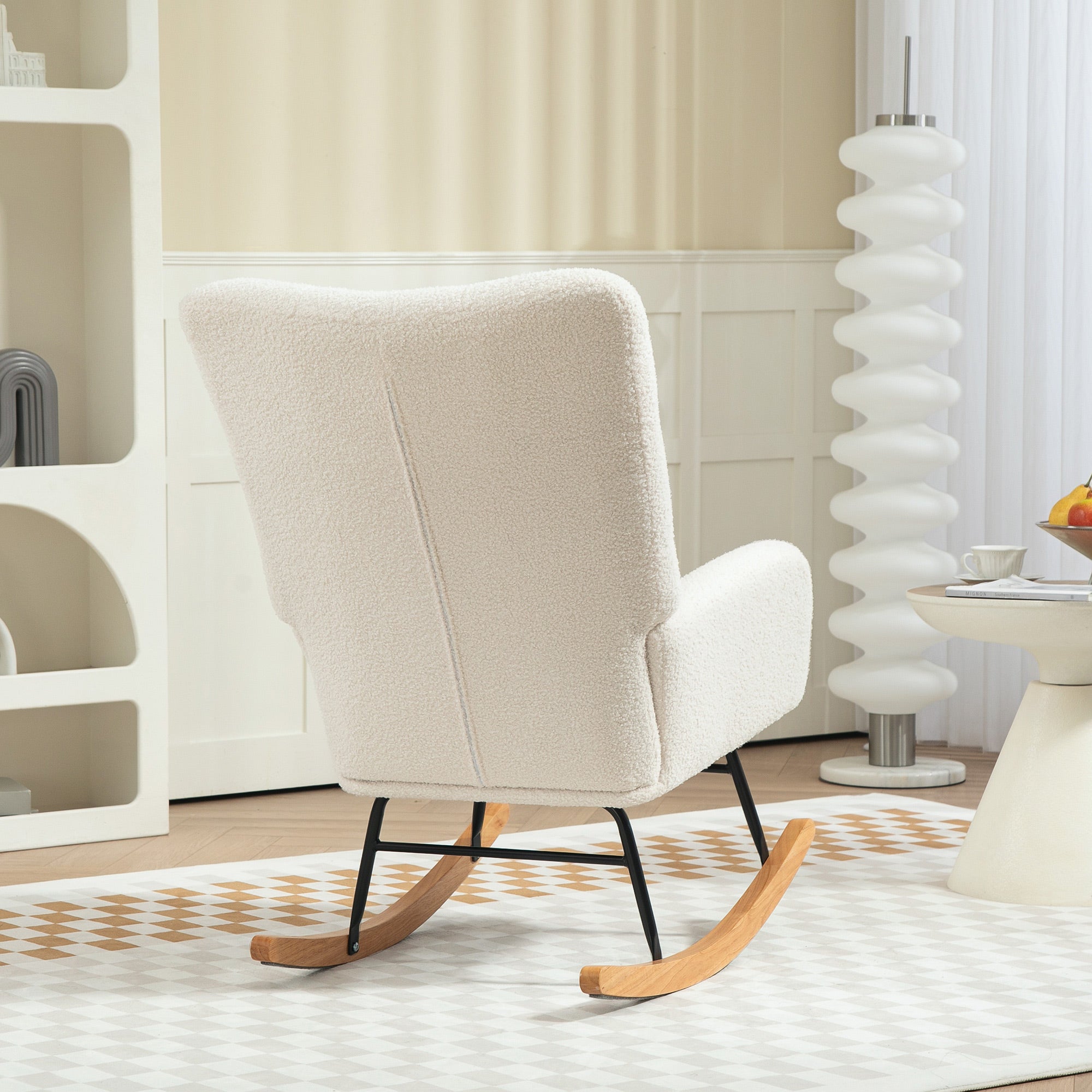 HOMCOM Teddy Fleece Rocking Chair - Cream White - North Peak Garden Furniture