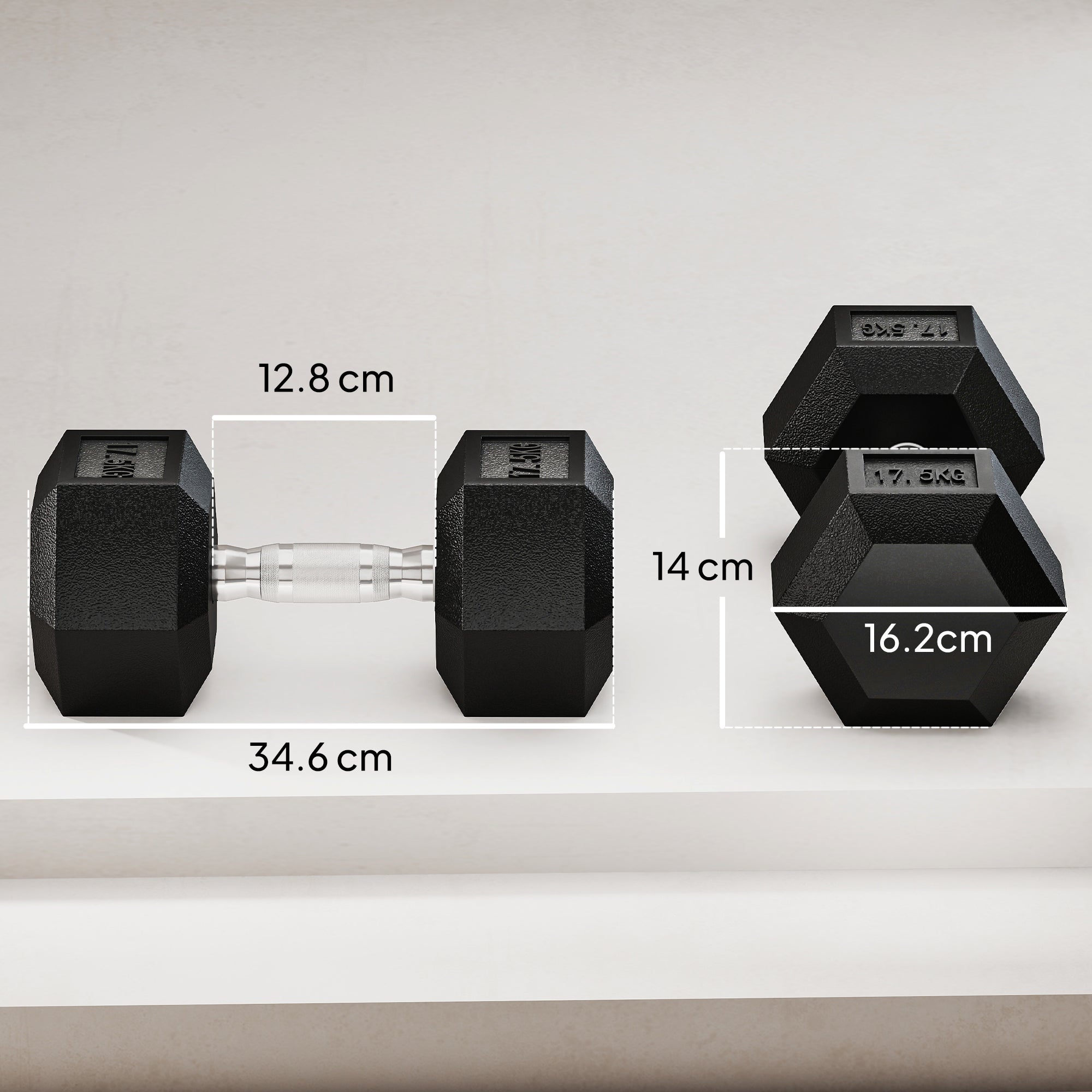 HOMCOM 35KG Rubber Hex Dumbbell Portable Hand Weights Dumbbell Home Gym