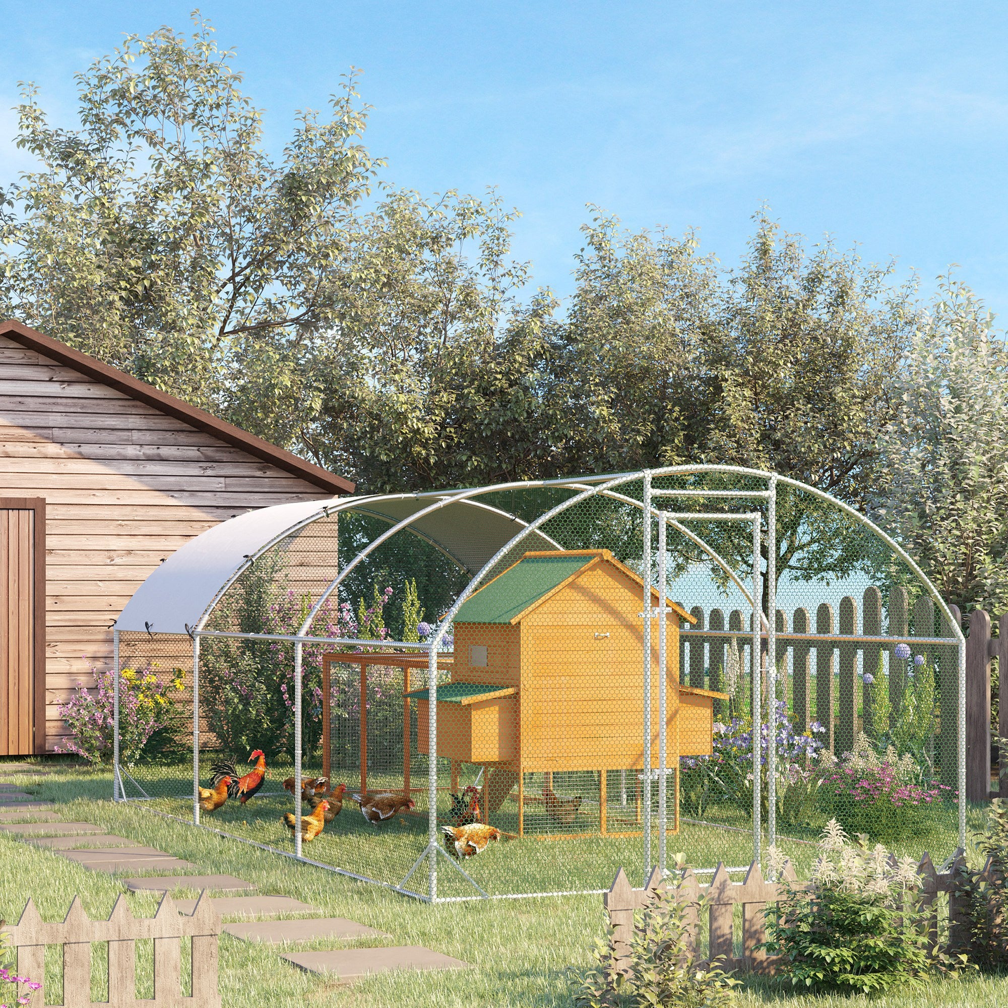 PawHut Galvanised Chicken Coop Hen House w/ Cover 5.7 x 2.8 x 2m - North Peak Garden Furniture