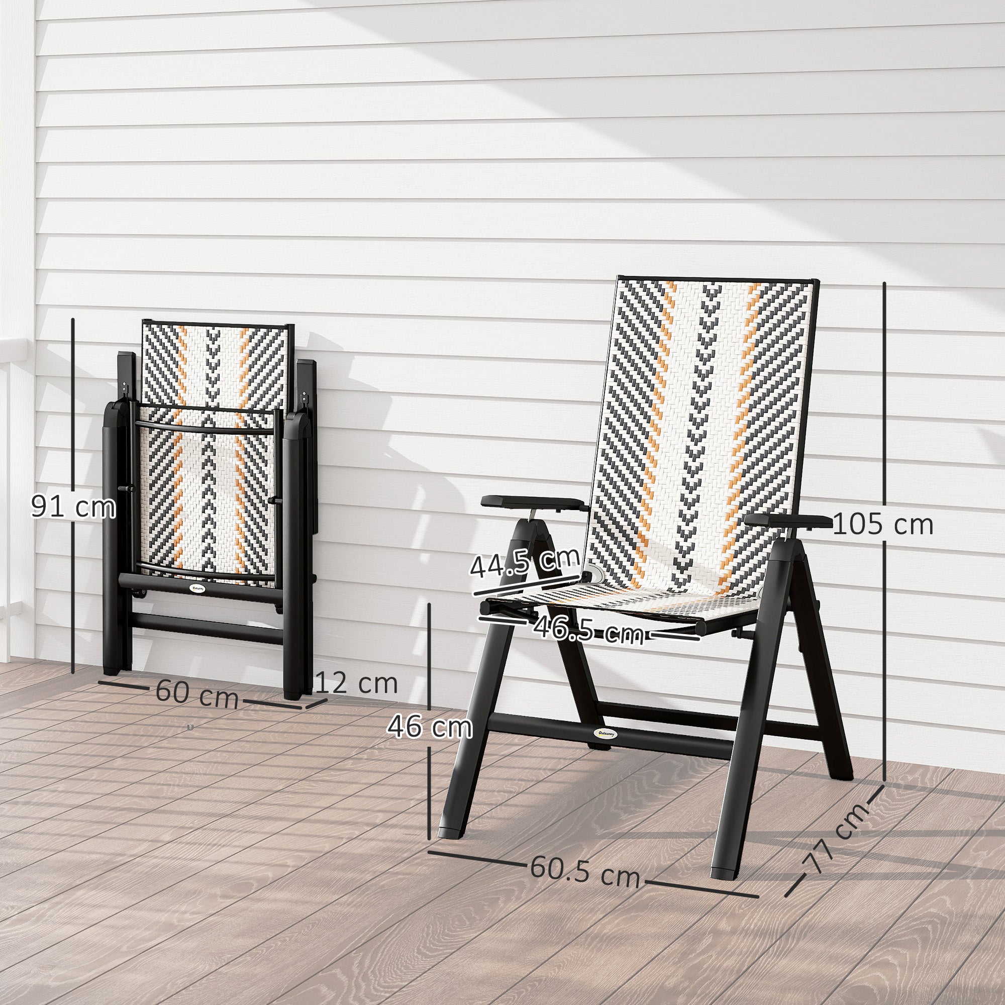 Outsunny Set of Two Rattan Reclining Garden Chairs - Multicolour - North Peak Garden Furniture