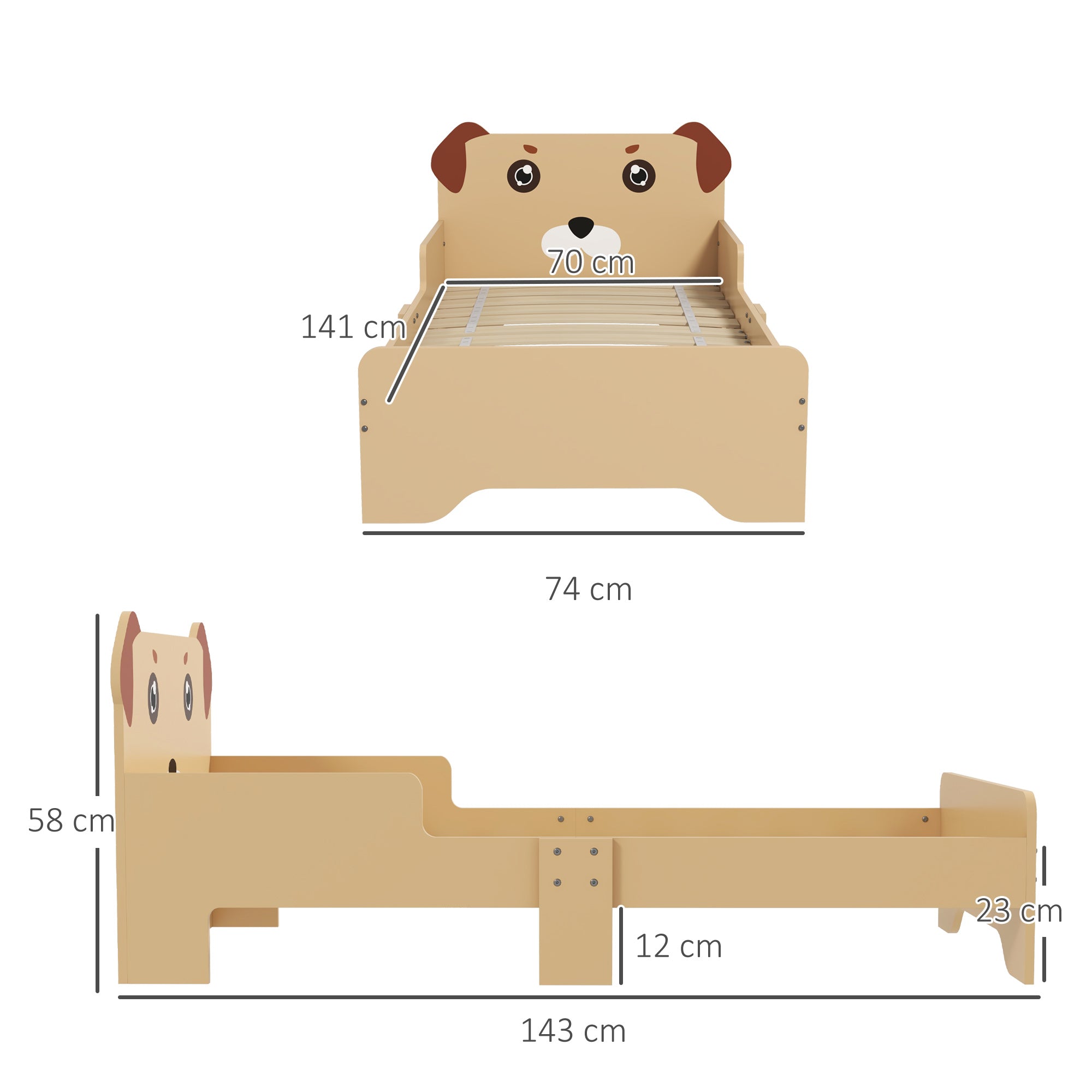 ZONEKIZ Puppy-Themed Kids Bed, for Ages 3-6 Years, 143 x 74 x 58cm