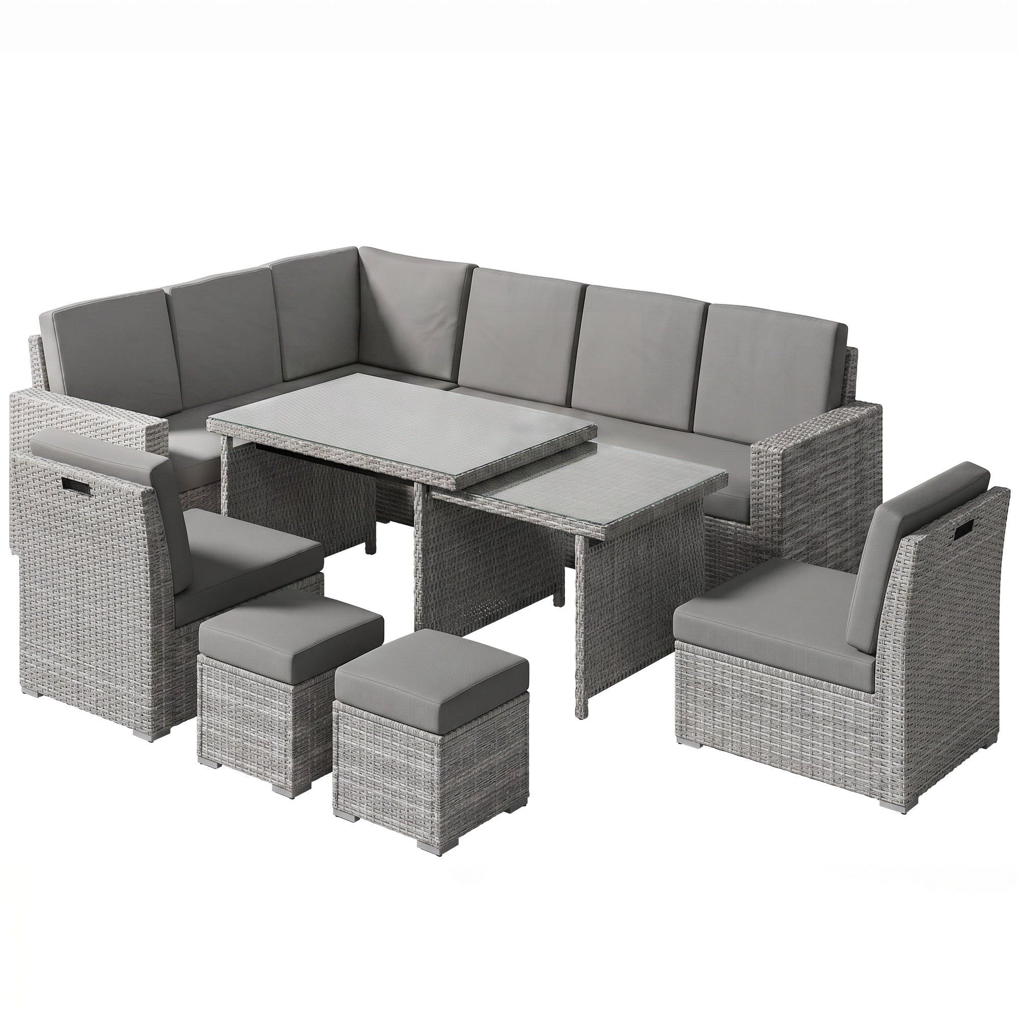Outsunny Seven-Piece Rattan Garden Sofa Set, with Expanding Table - Light Grey
