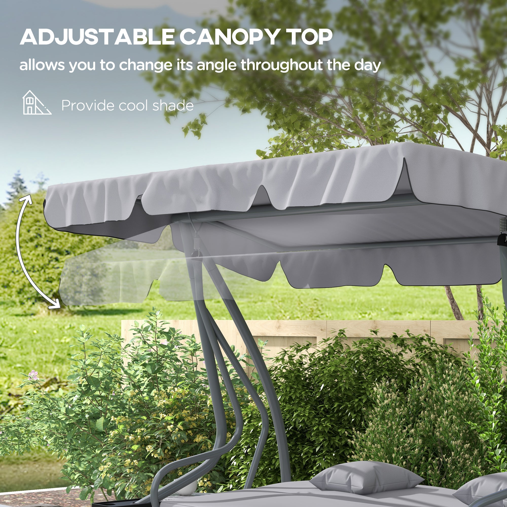 Outsunny Three-Person garden Swing Chair, with Adjustable Canopy - Light Grey