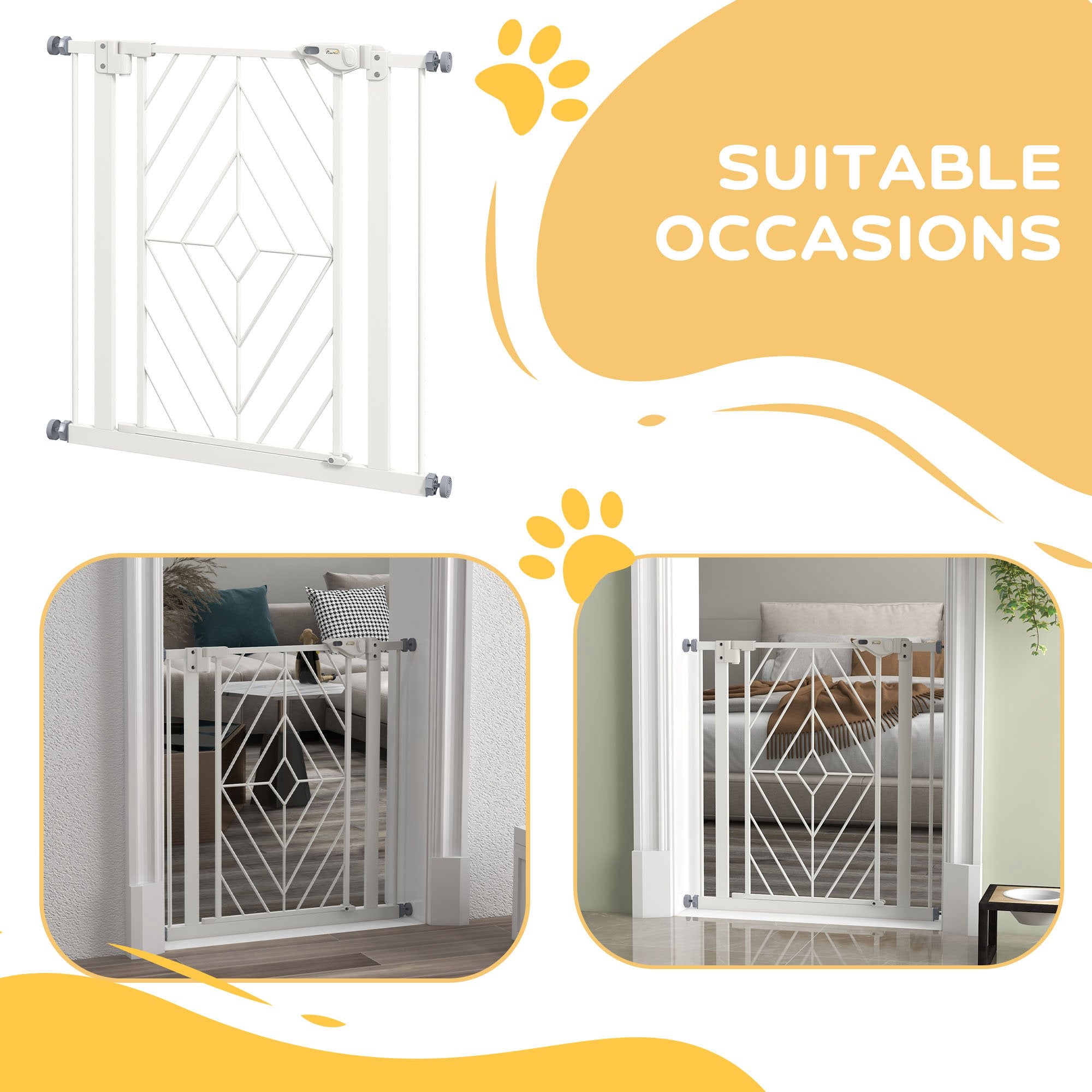 PawHut Pressure Fit Stair Gate, Dog Gate, with Auto Closing Door, Double Locking, Easy Installation, Openings 74-80cm - White - North Peak Garden Furniture