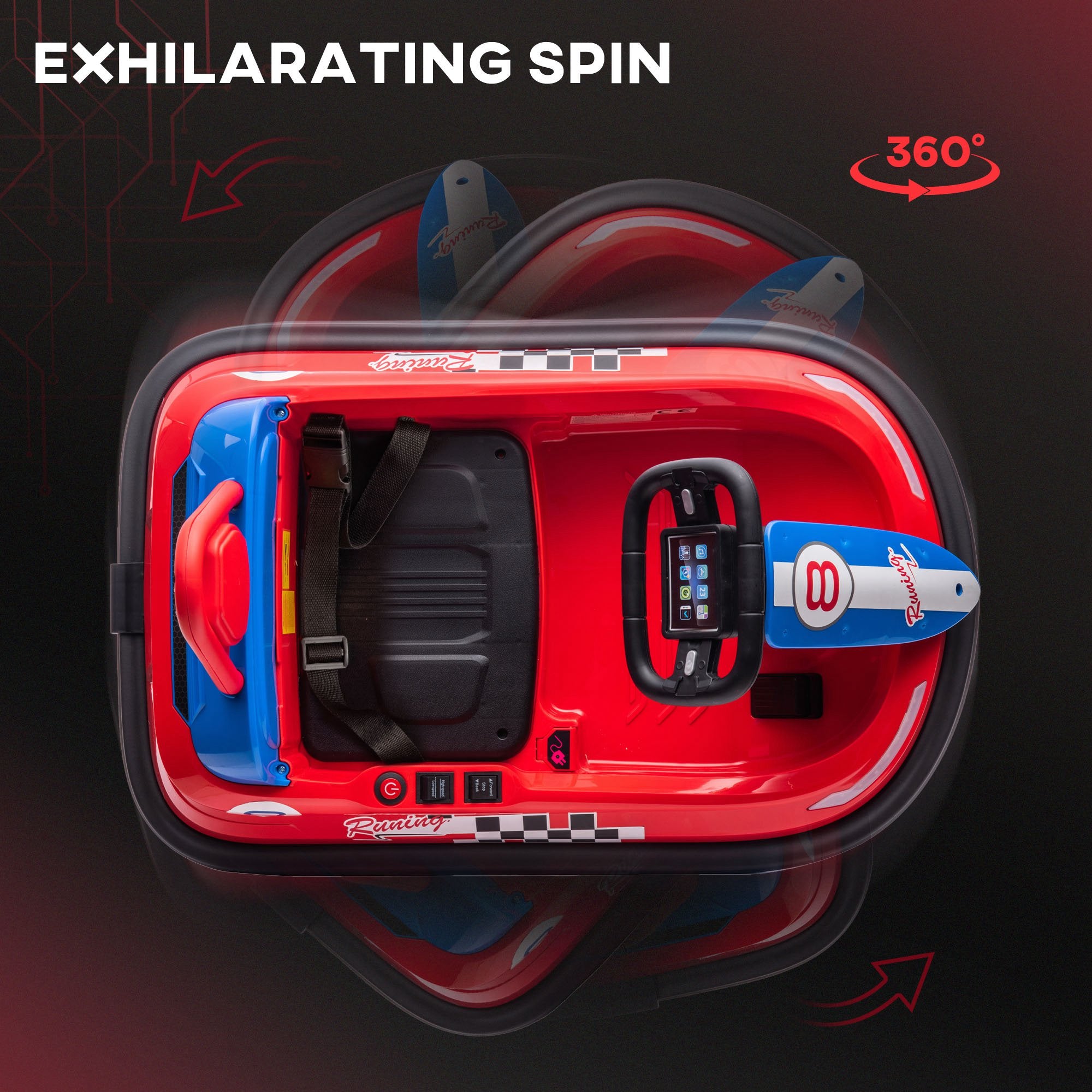 HOMCOM 6V Electric Kids Bumper Car, 6V Spin Waltz Car, with Music, Horn, Lights - Red - North Peak Garden Furniture