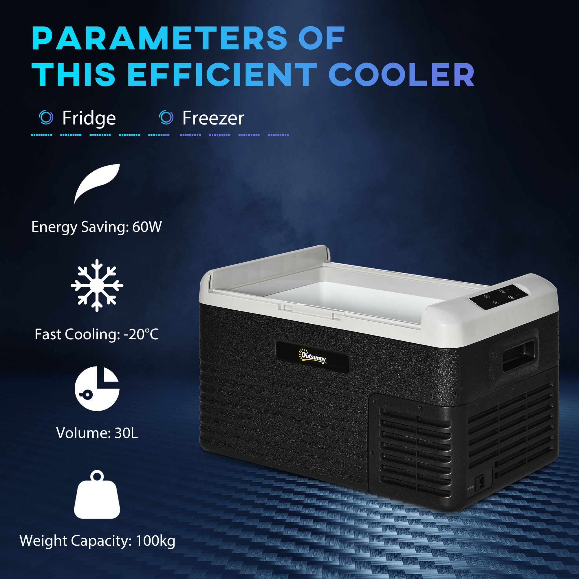 Outsunny 30L Car Refrigerator, Portable Compressor Car Fridge Freezer, Electric Cooler Box with 12/24V DC and 110-240V AC for Camping, Driving, Picnic, Down to -20℃ - North Peak Garden Furniture