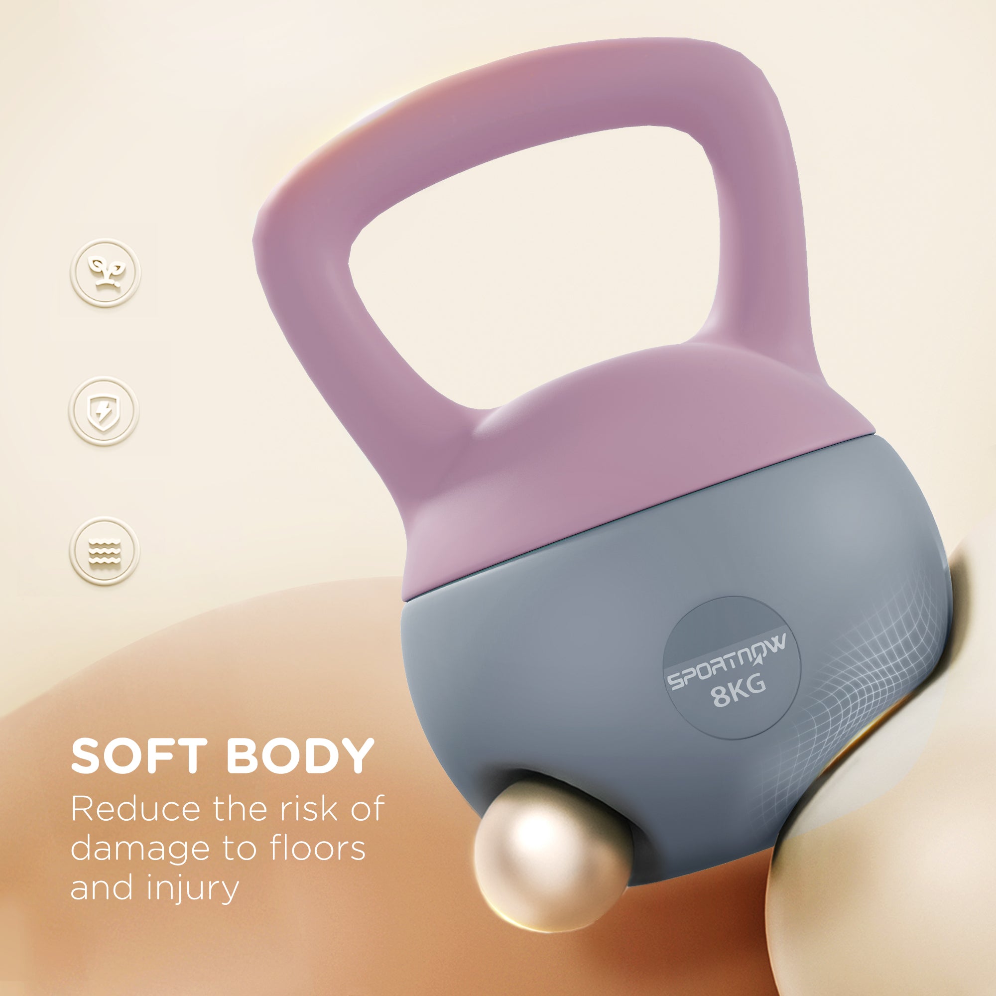 SPORTNOW Soft Kettlebell, 8kg Kettle Bell with Non-Slip Handle for Home Gym Weight Lifting and Strength Training, Purple and Grey