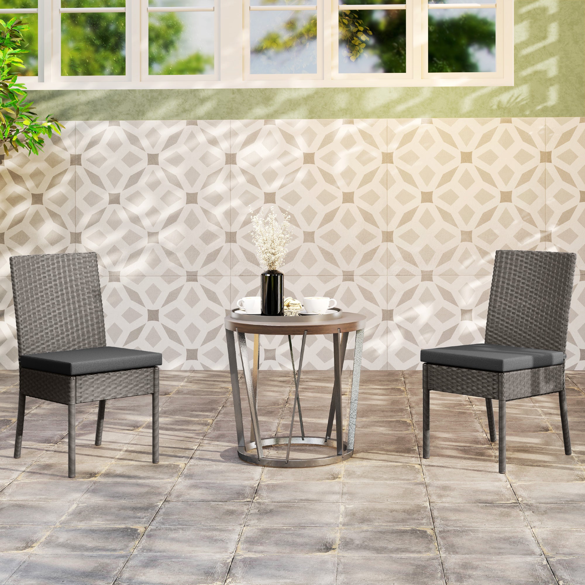 Outsunny Set of Two Armless Rattan Garden Chairs - Dark Grey - North Peak Garden Furniture