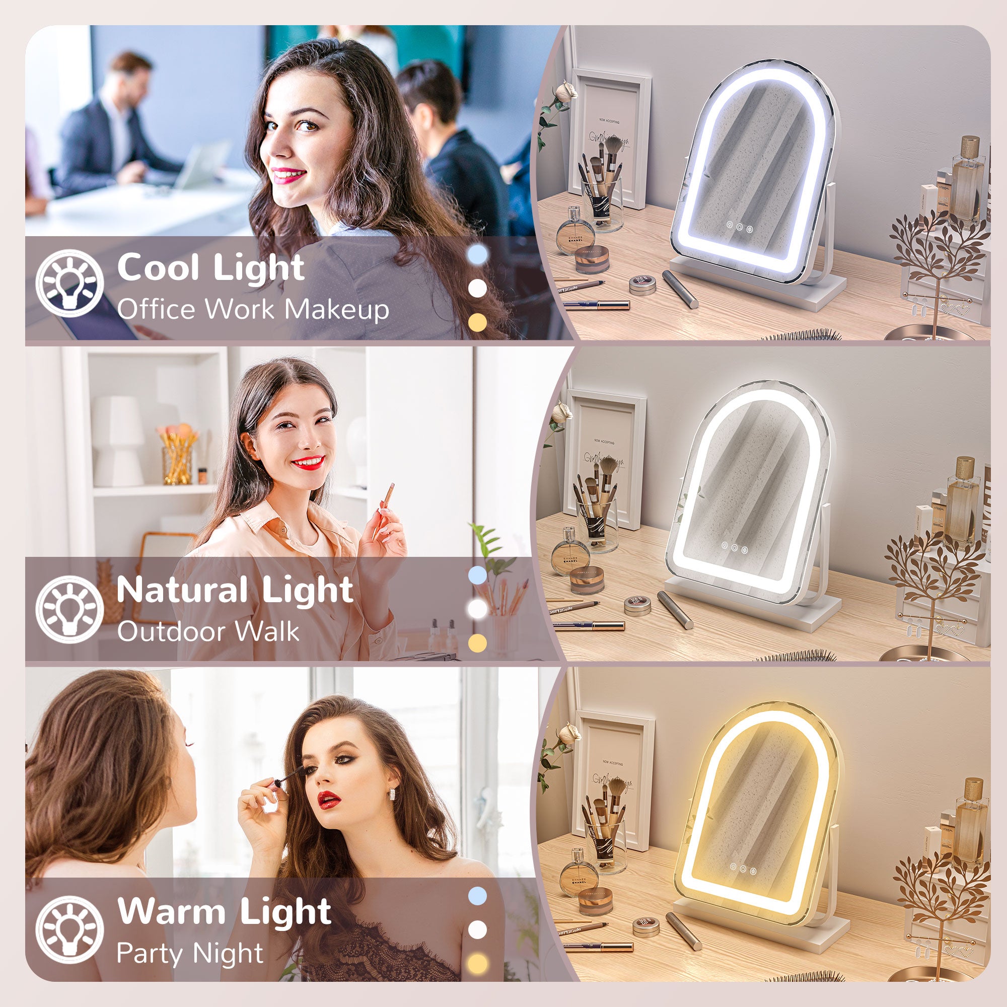 HOMCOM LED Vanity Mirror with Lights, 33 x 44.5cm Lighted Makeup Mirror with 3 Colour, 360° Rotation, Touch Screen, for Bedroom and Dressing Room, White - North Peak Garden Furniture