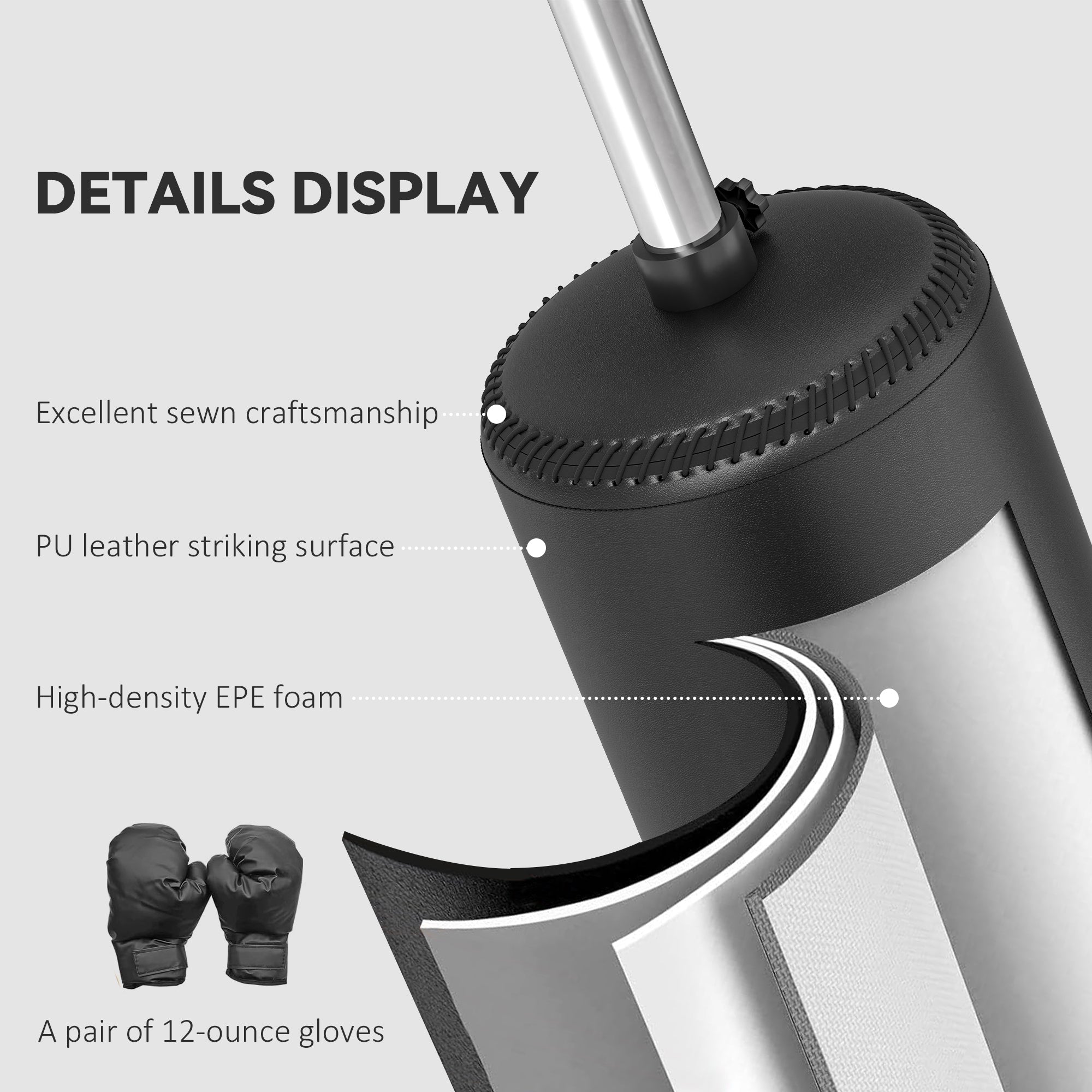 HOMCOM 155-205cm 3-IN-1 Freestanding Boxing Punching Bag Stand, Boxing Speed Trainer with Rotating Flexible Arm, Speed Ball, Fillable Base, Black - North Peak Garden Furniture