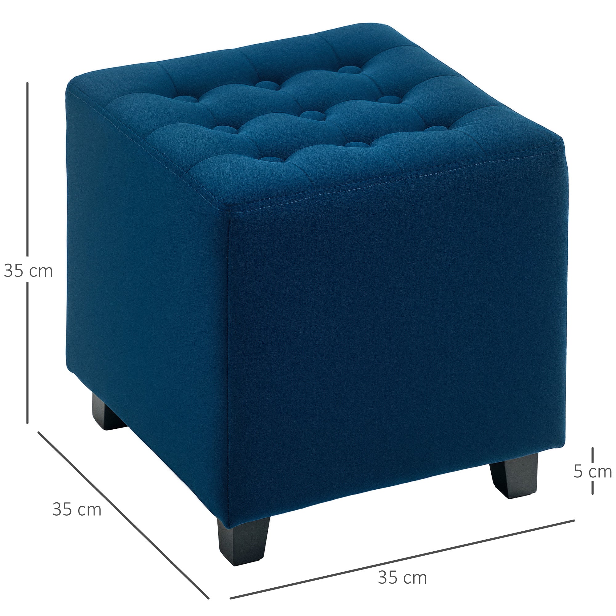 HOMCOM Velvet-Feel Square Ottoman - Blue - North Peak Garden Furniture