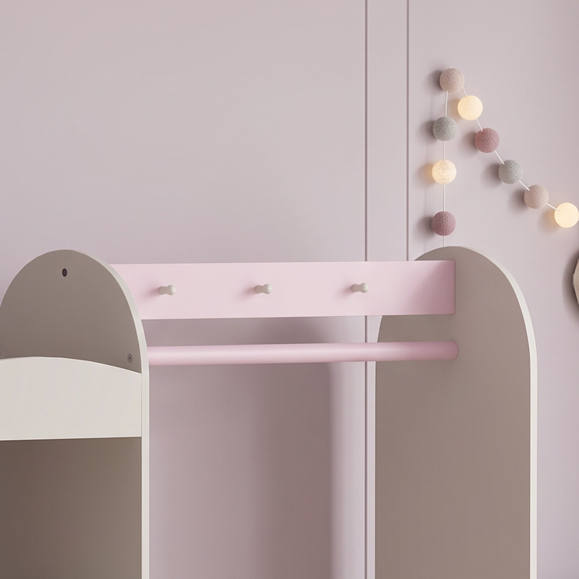 AIYAPLAY Kids Clothing Rack, Kids Wardrobe with Glowing Lights Mirror, Non-Woven Drawer and Shelves for Bedroom, Ages 3-8, Pink
