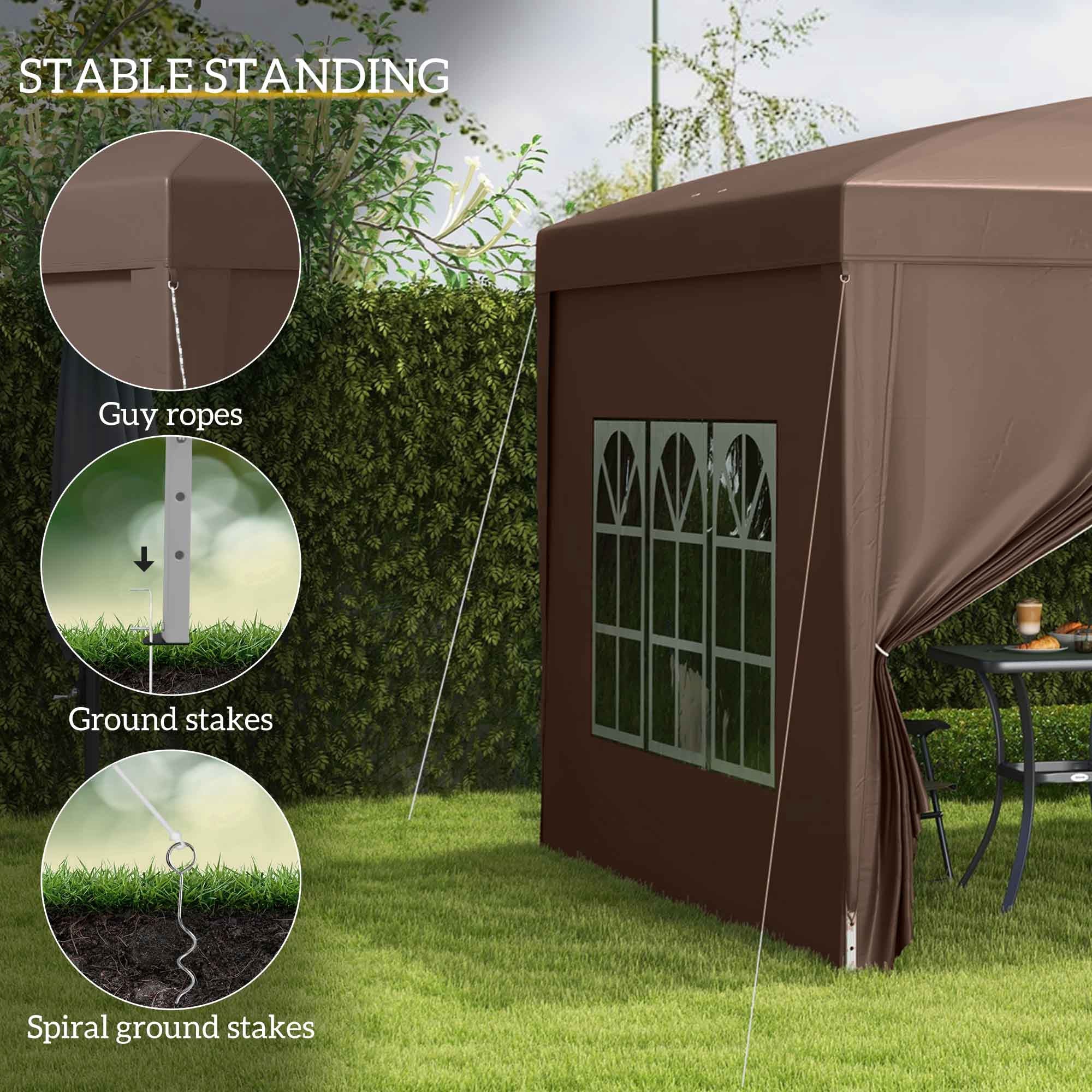 Outsunny 3 x 3 m Pop Up Gazebo, Wedding Party Canopy Tent Marquee with Carry Bag and Windows, Coffee - North Peak Garden Furniture