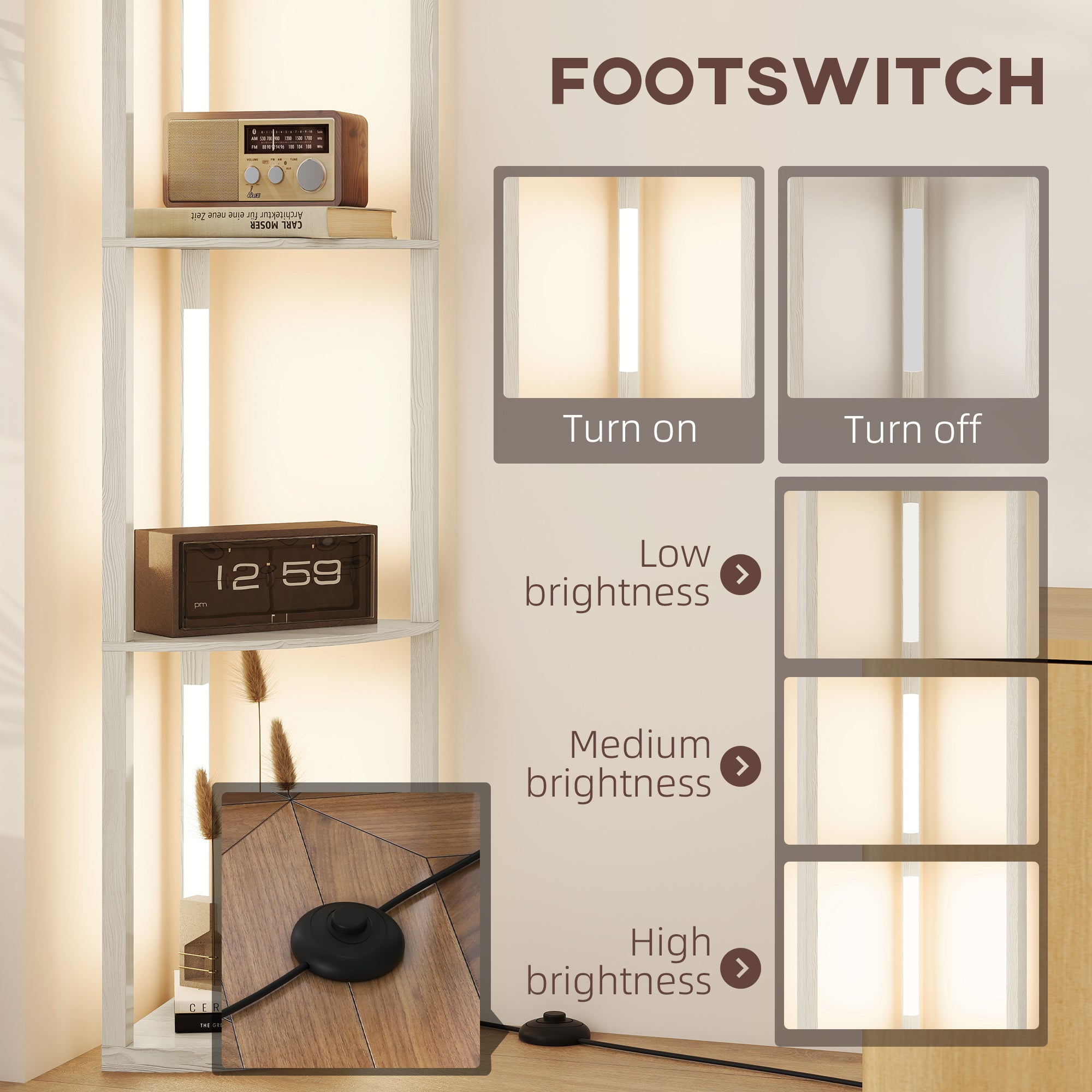 HOMCOM Corner Floor Lamp for Living Room Bedroom with Dimmable Warm White LED Light, Modern Tall Standing Lamp, Oak - North Peak Garden Furniture