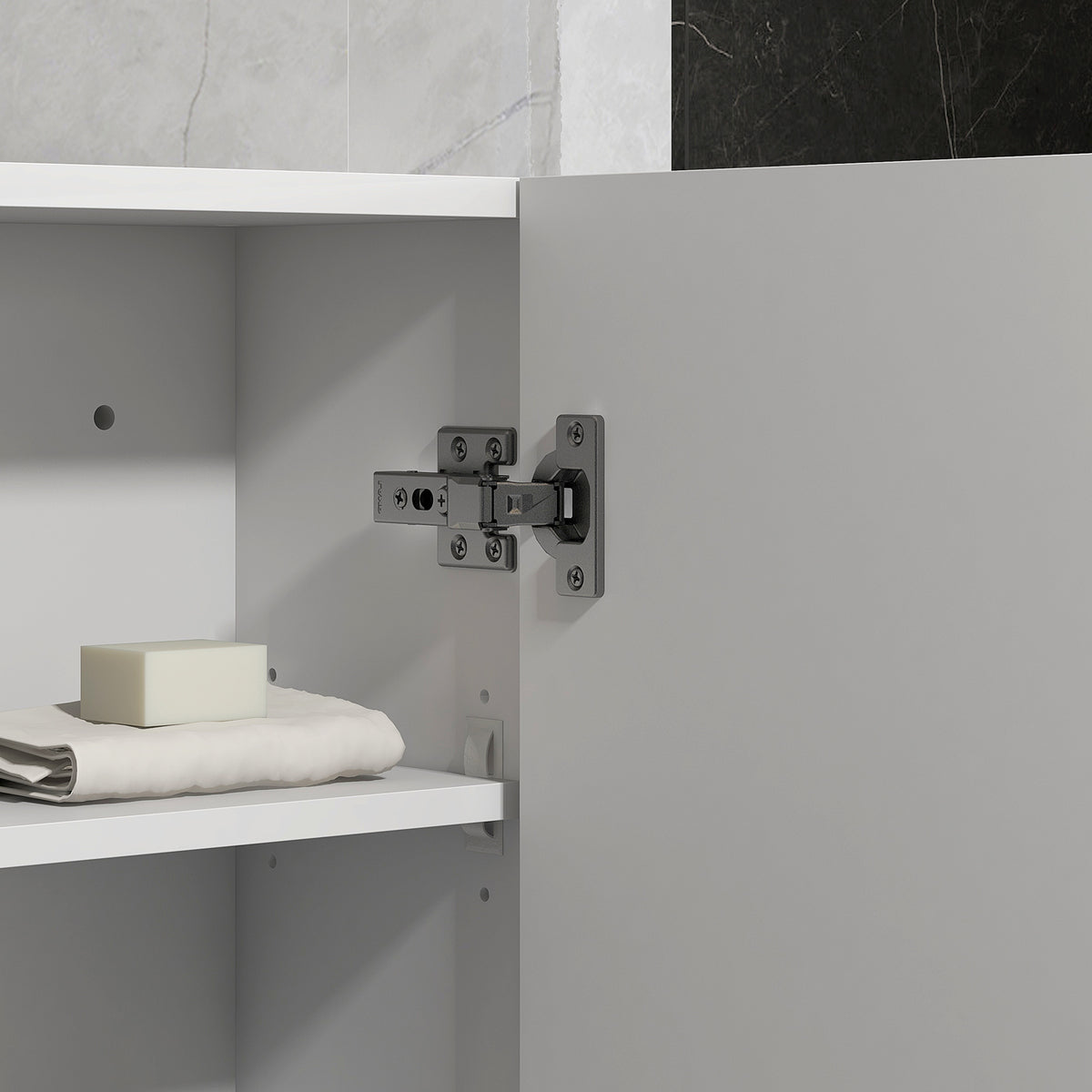 kleankin Bathroom Wall Cabinet, High Gloss Bathroom Storage Cabinet with Soft-Close Door, 3 Shelves, Adjustable Shelf, White