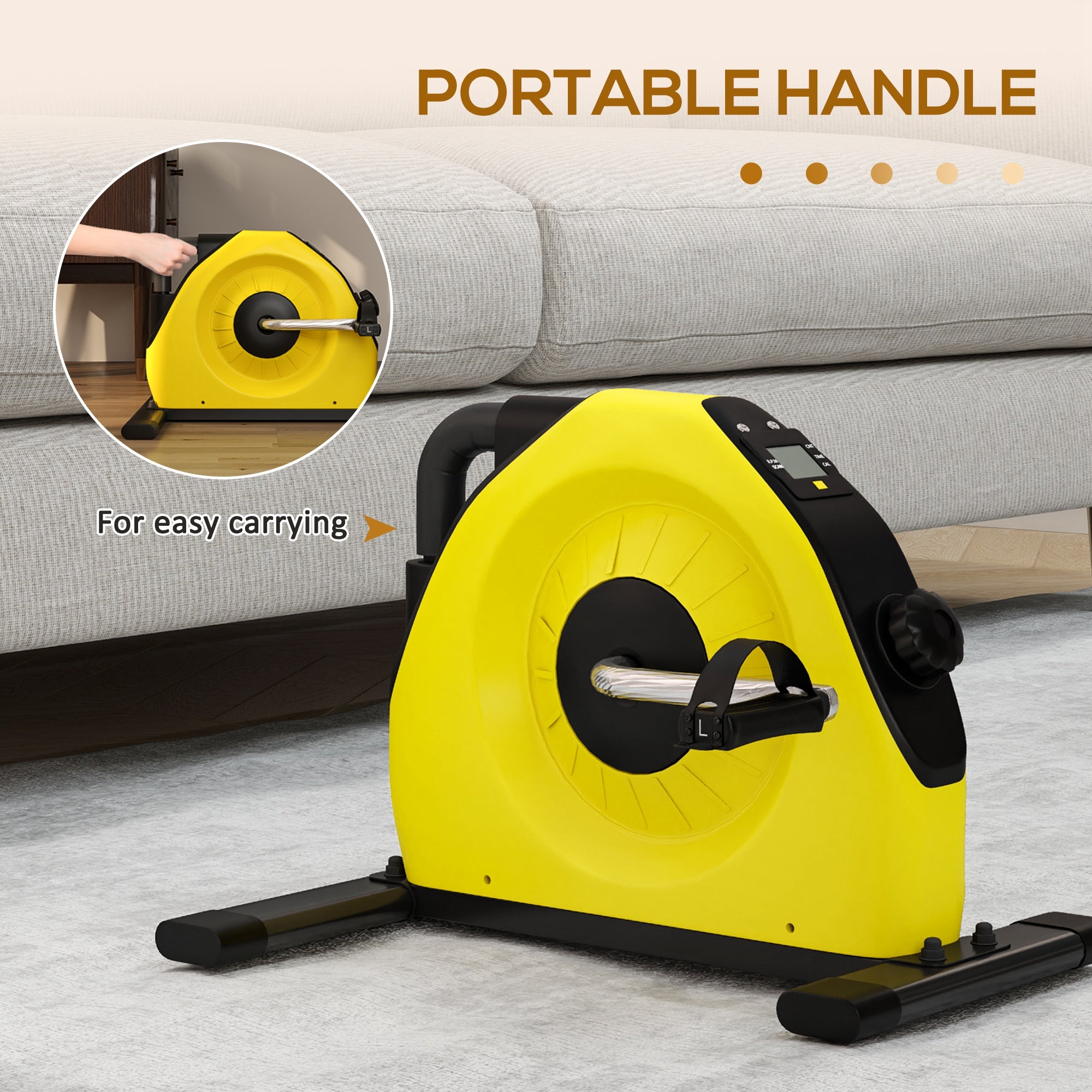 SPORTNOW Mini Exercise Bike, Portable Pedal Exerciser with LCD Display for Legs, Arms, Rehabilitation, Therapy, Yellow - North Peak Garden Furniture