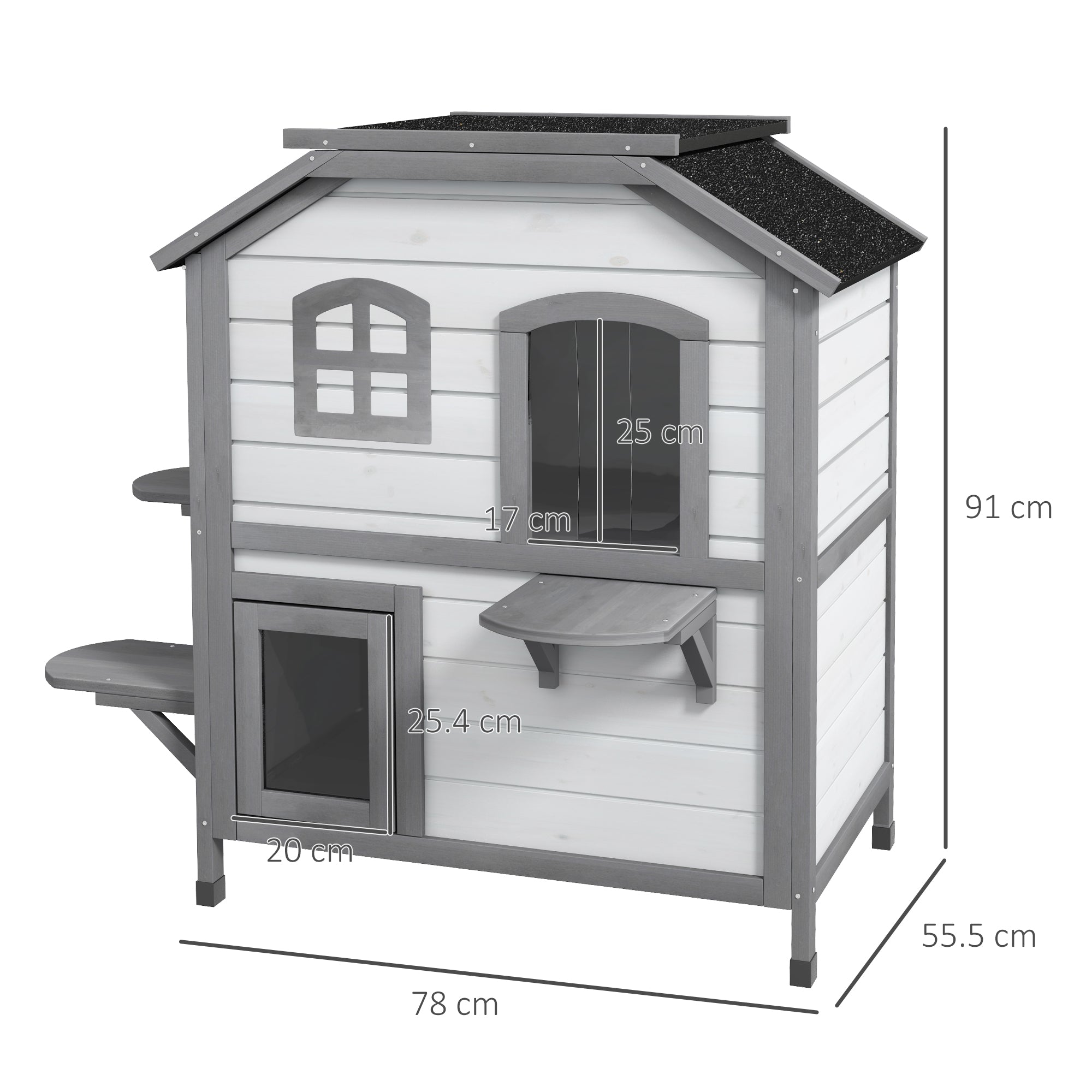 PawHut 2-Story Indoor or Outdoor Cat House W/ Escape Door, Cat Shelter, White