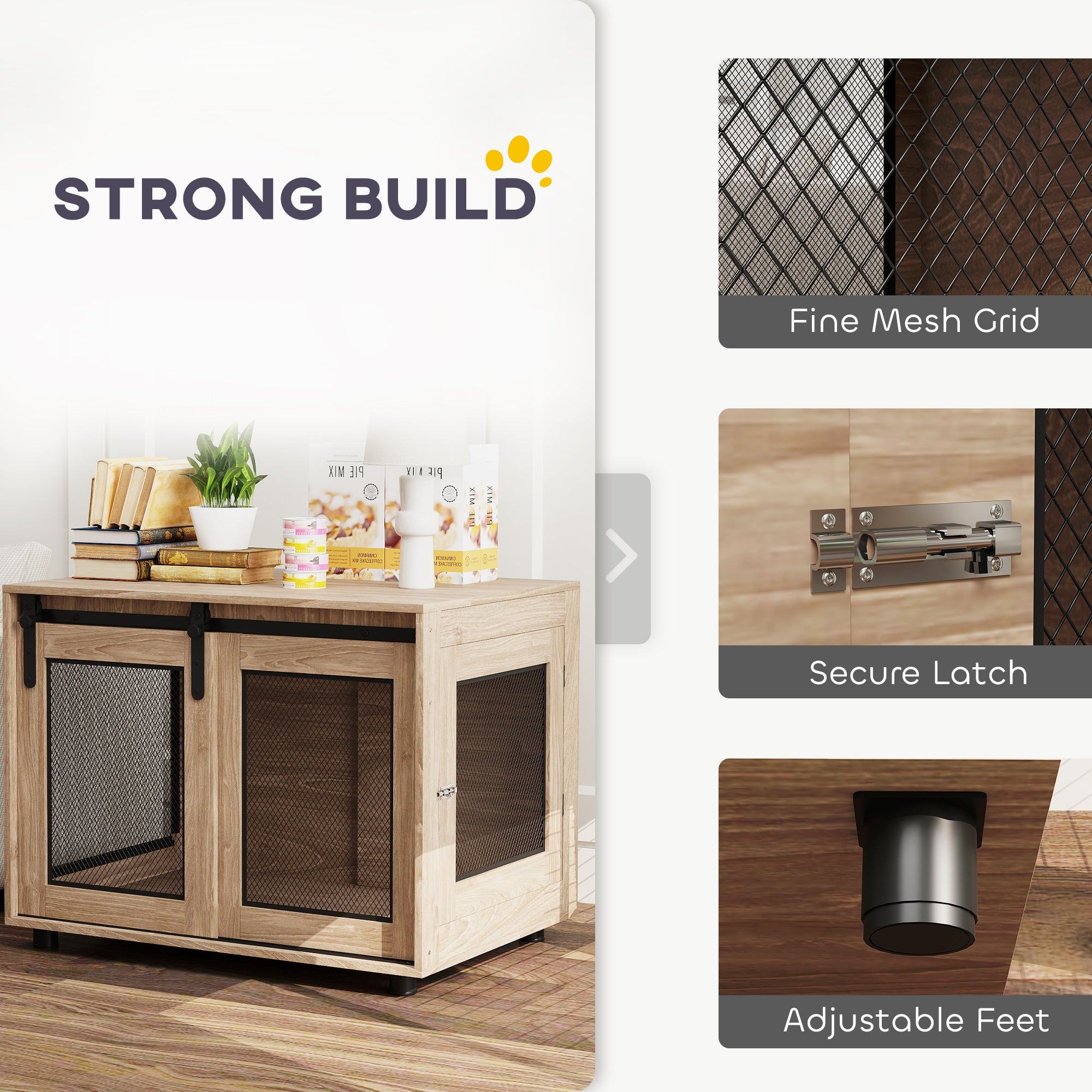 PawHut Dog Crate Furniture with Sliding Door for Medium Dogs, 80 x 58.5 x 63cm, Walnut Brown - North Peak Garden Furniture