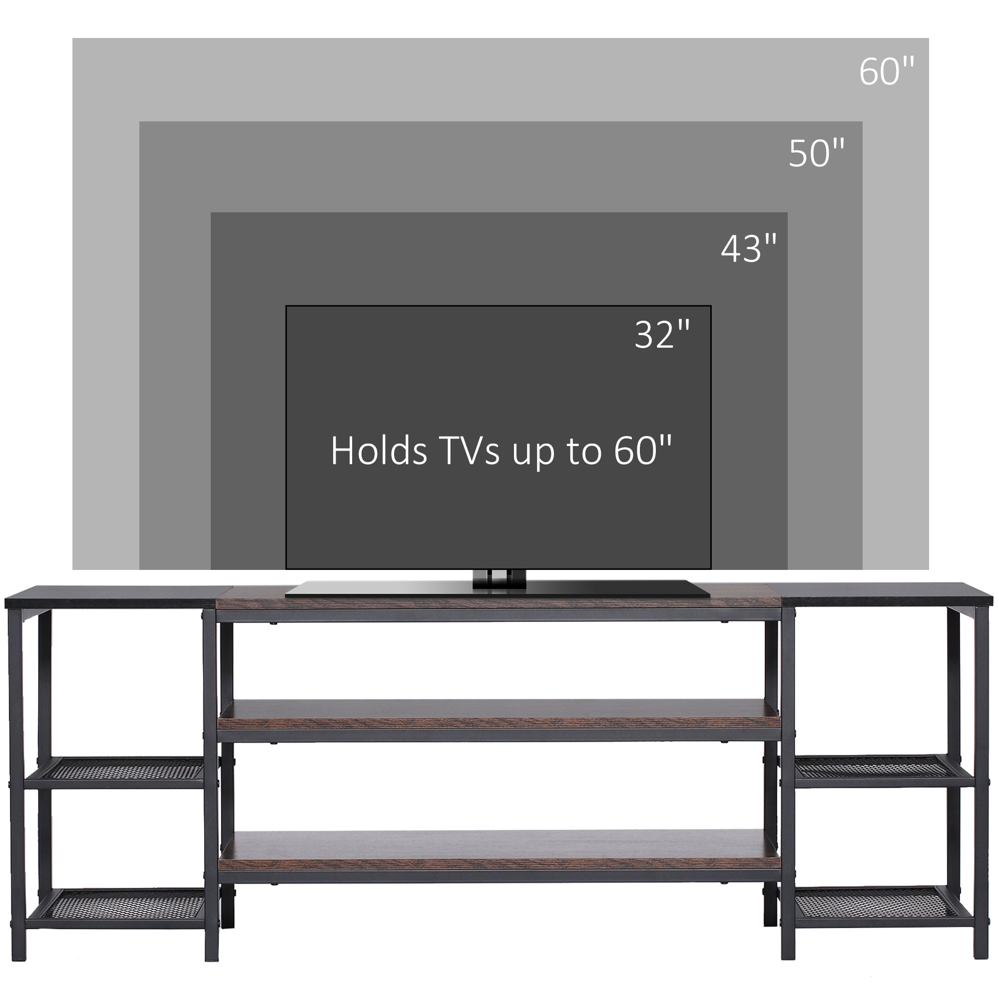 HOMCOM TV Unit Cabinet for TVs up to 60 Inches, Industrial TV Stand with Storage Shelves for Living Room, Brown and Black - North Peak Garden Furniture