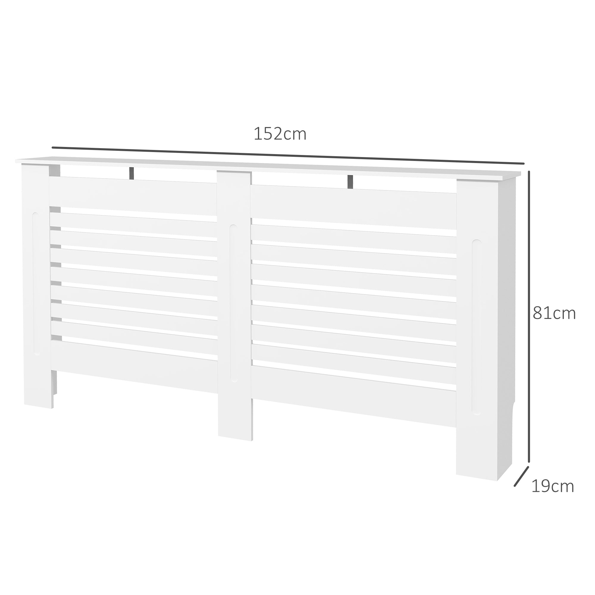 HOMCOM Radiator Cover, Modern MDF White Painted Cabinet with Horizontal Slats for Living Room, Bedroom, 152L x 19W x 81H cm - North Peak Garden Furniture