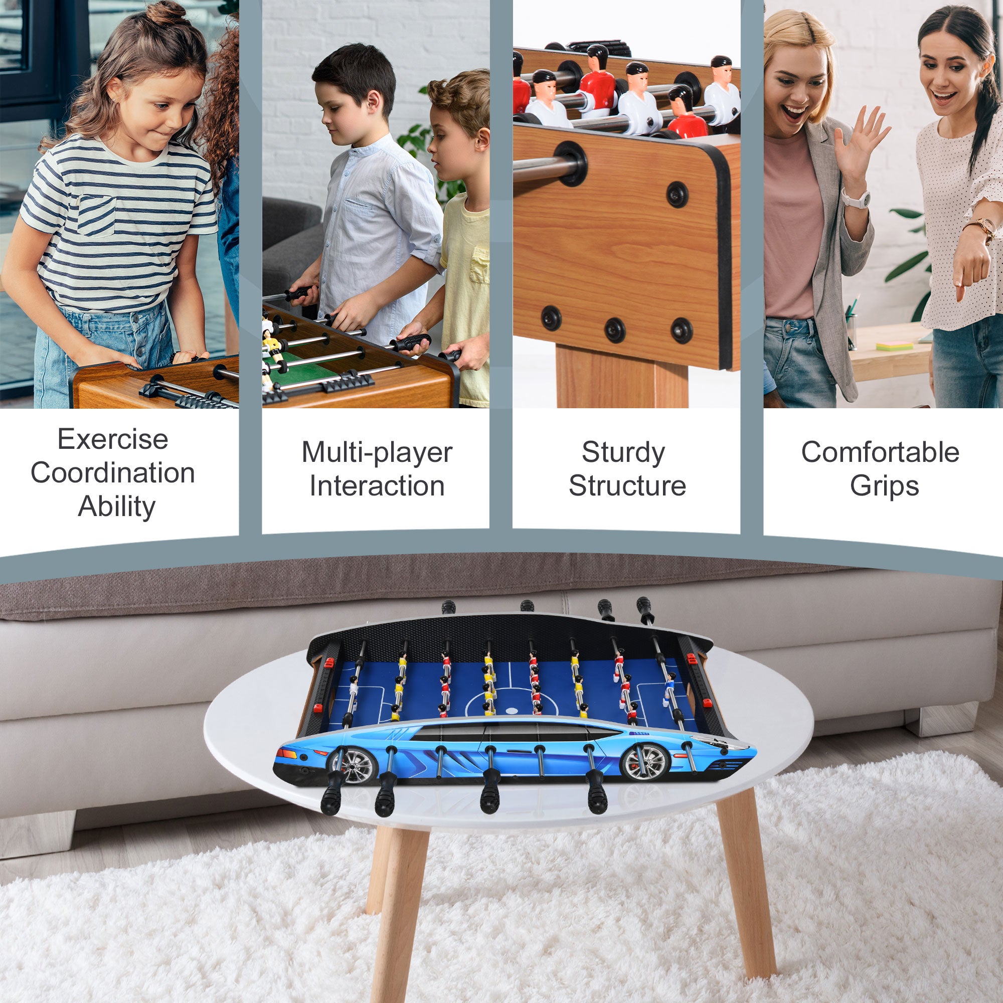 HOMCOM 29 Inch Mini Tabletop Football Foosball Gaming Table Play Fun Game Toy 74.5L x 36.1W x 12H CM - North Peak Garden Furniture
