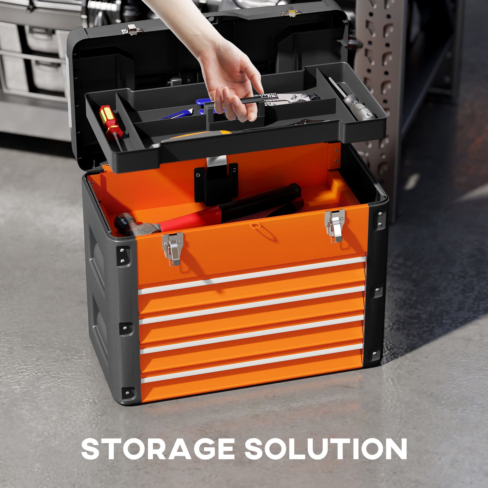 HOMCOM 4 Drawers Large Toolbox - Orange - North Peak Garden Furniture