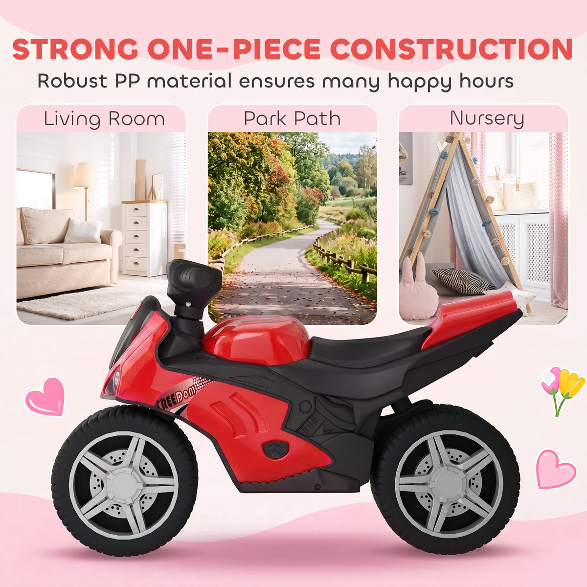 AIYAPLAY Balance Bike with Music Extra-Wide Wheels Toddler Bike for Boys Girls Red