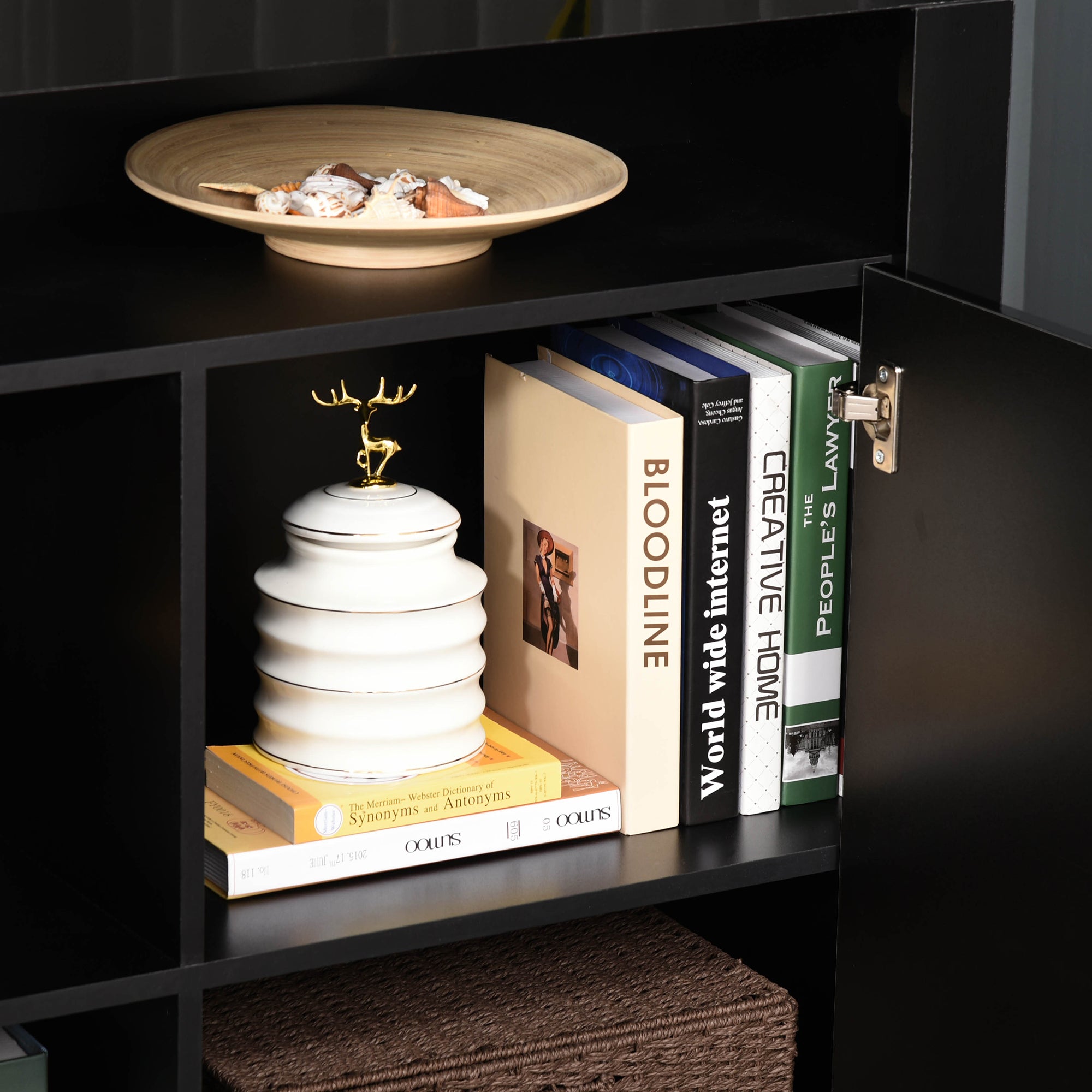 HOMCOM LED Storage Cabinet, Cupboard with High Gloss Front and RGB Lighting, Modern Sideboard for Entryway, Dining Area, Living Room, Black - North Peak Garden Furniture
