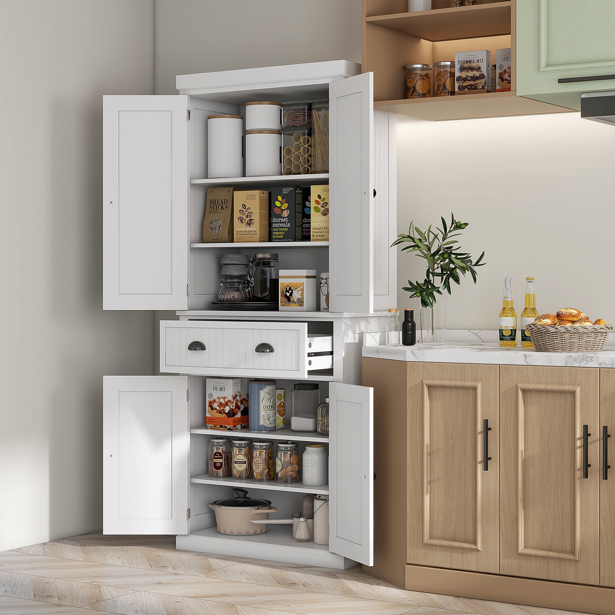 HOMCOM Freestanding Multi-Storage Kitchen Cabinet - White - North Peak Garden Furniture