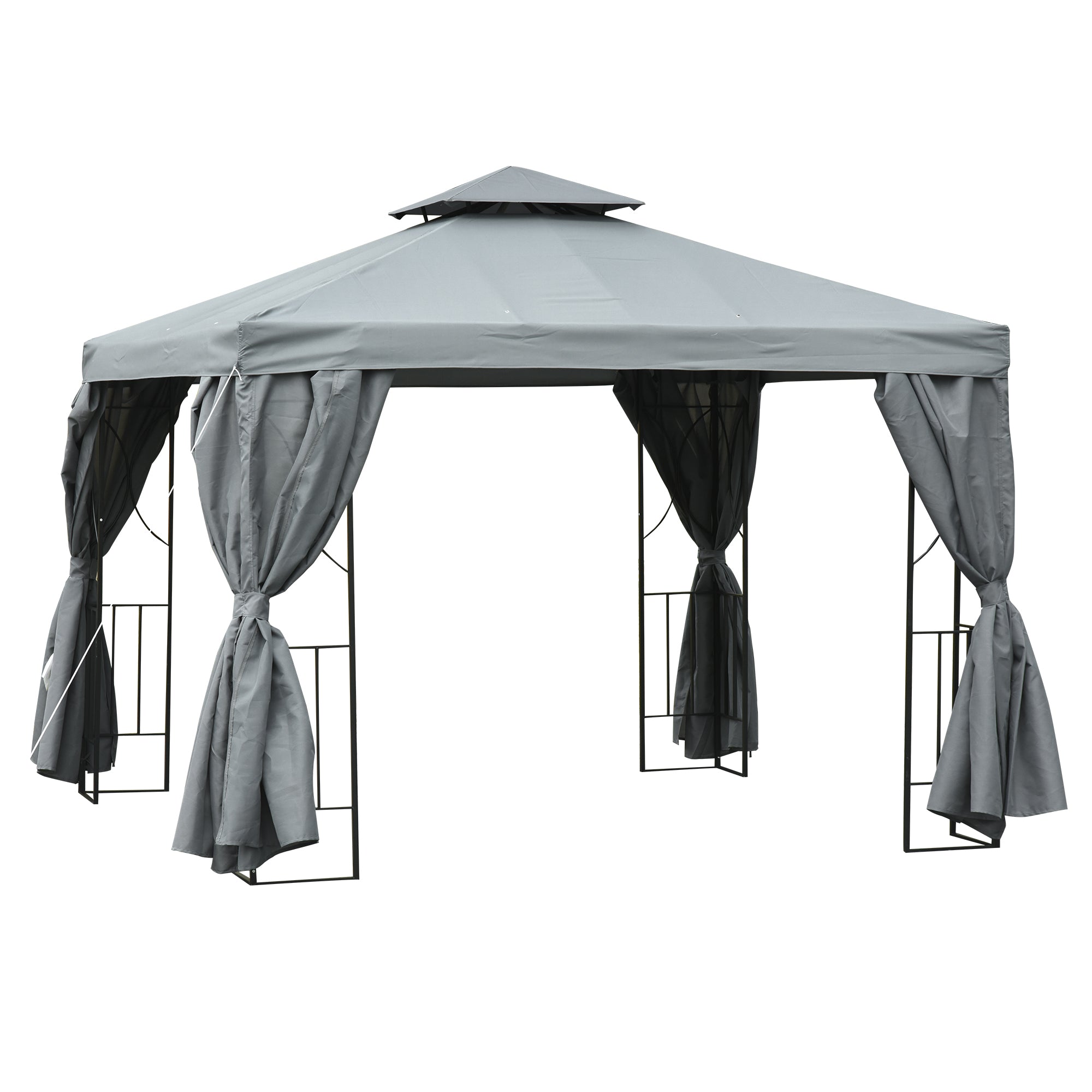 Outsunny 3 x 3 m Garden Gazebo Double Roof Marquee Patio Wedding Party Tent Canopy Shelter with Sidewalls, (Dark Grey) - North Peak Garden Furniture
