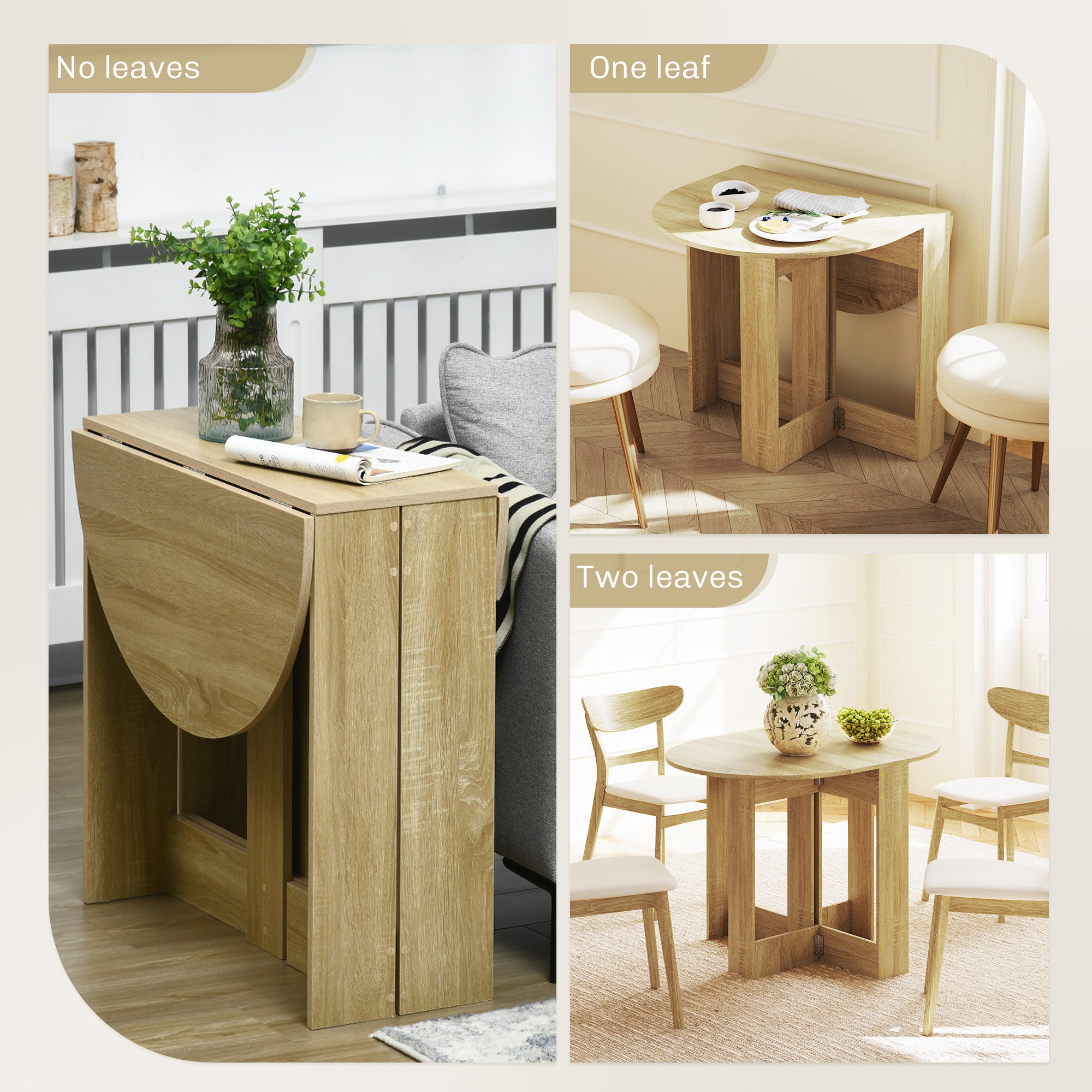 HOMCOM Space-saving Drop Leaf Table, Folding Dining Table for Small Space, Kitchen, Dining Room, Oak - North Peak Garden Furniture