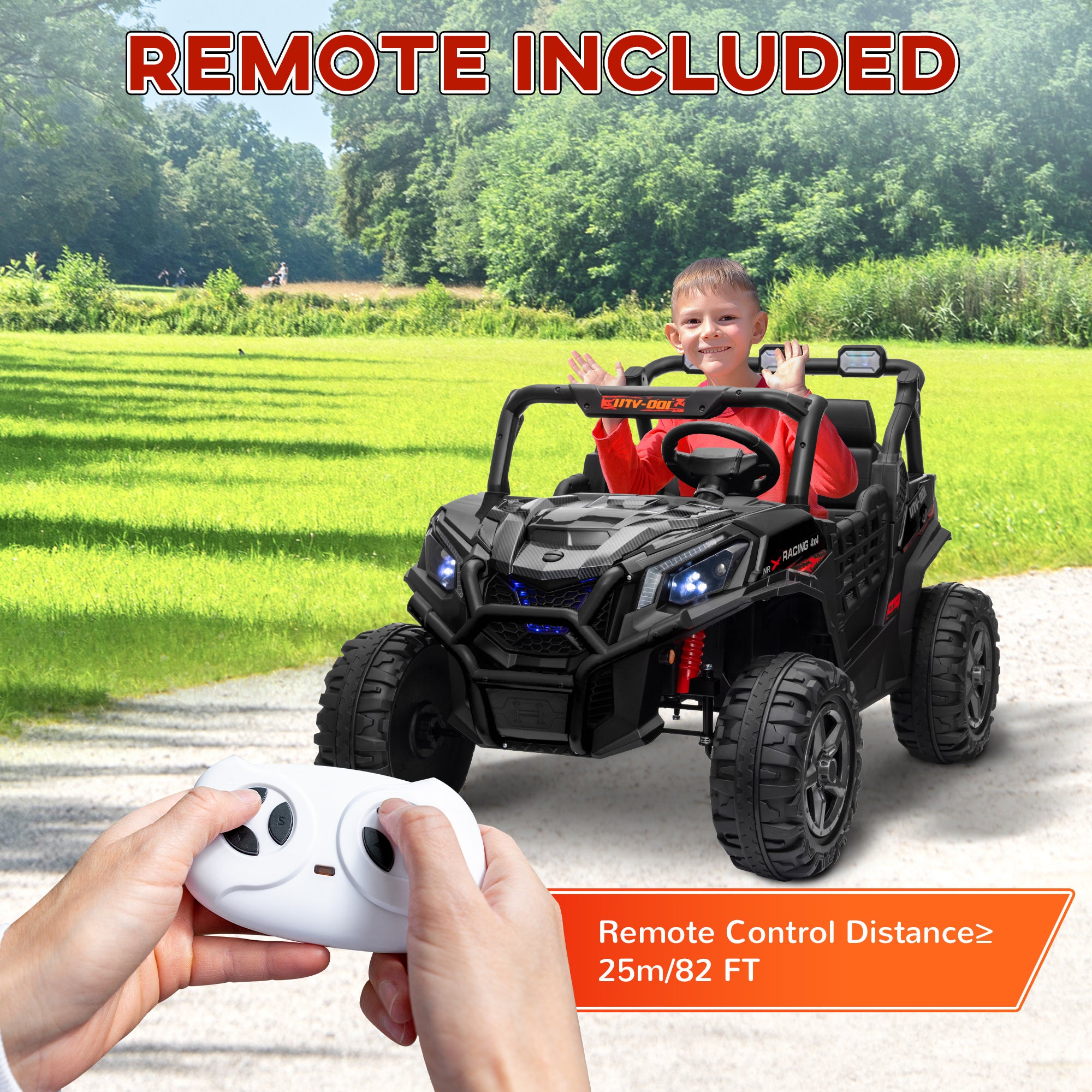 AIYAPLAY 24V 2 Seater Kids Electric Car with Remote Control, Suspension System,  Slow Start, 3 Speeds, for 3-8 Years, Black