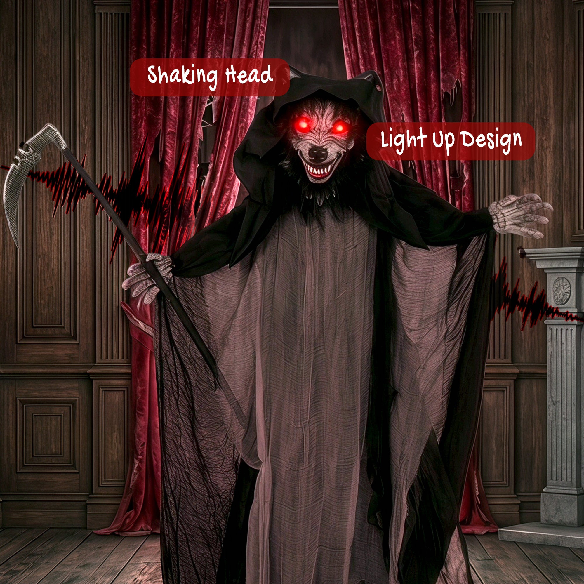 HOMCOM Halloween Standing Werewolf Animated Decoration with Light-Up Eyes, Sound and Touch Activated