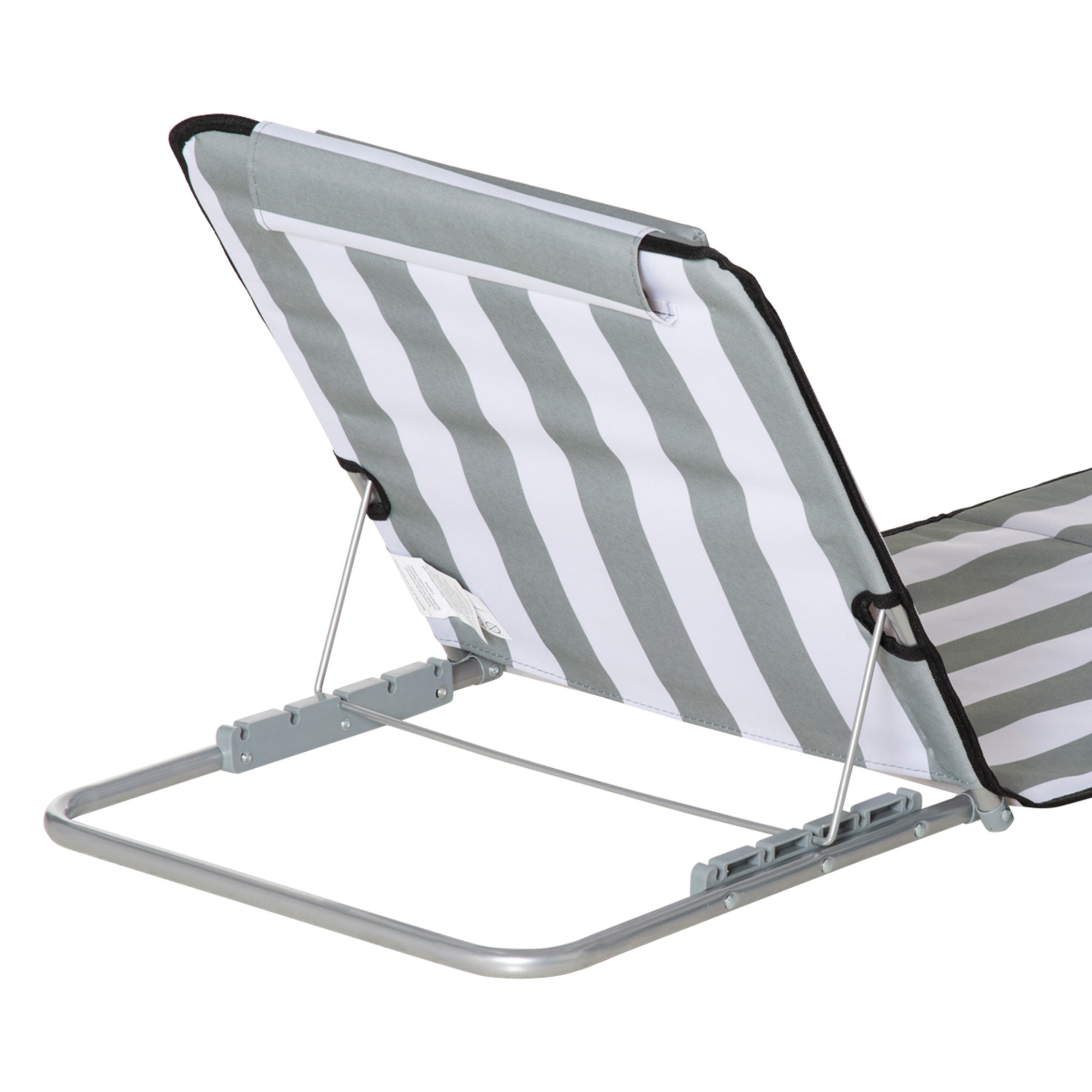 Outsunny Set of 2 Foldable Garden Beach Chair Mat Lightweight Outdoor Sun Lounger Seats Adjustable Back Metal Frame PE Fabric Head Pillow w/ Carry Bag, Light Grey - North Peak Garden Furniture