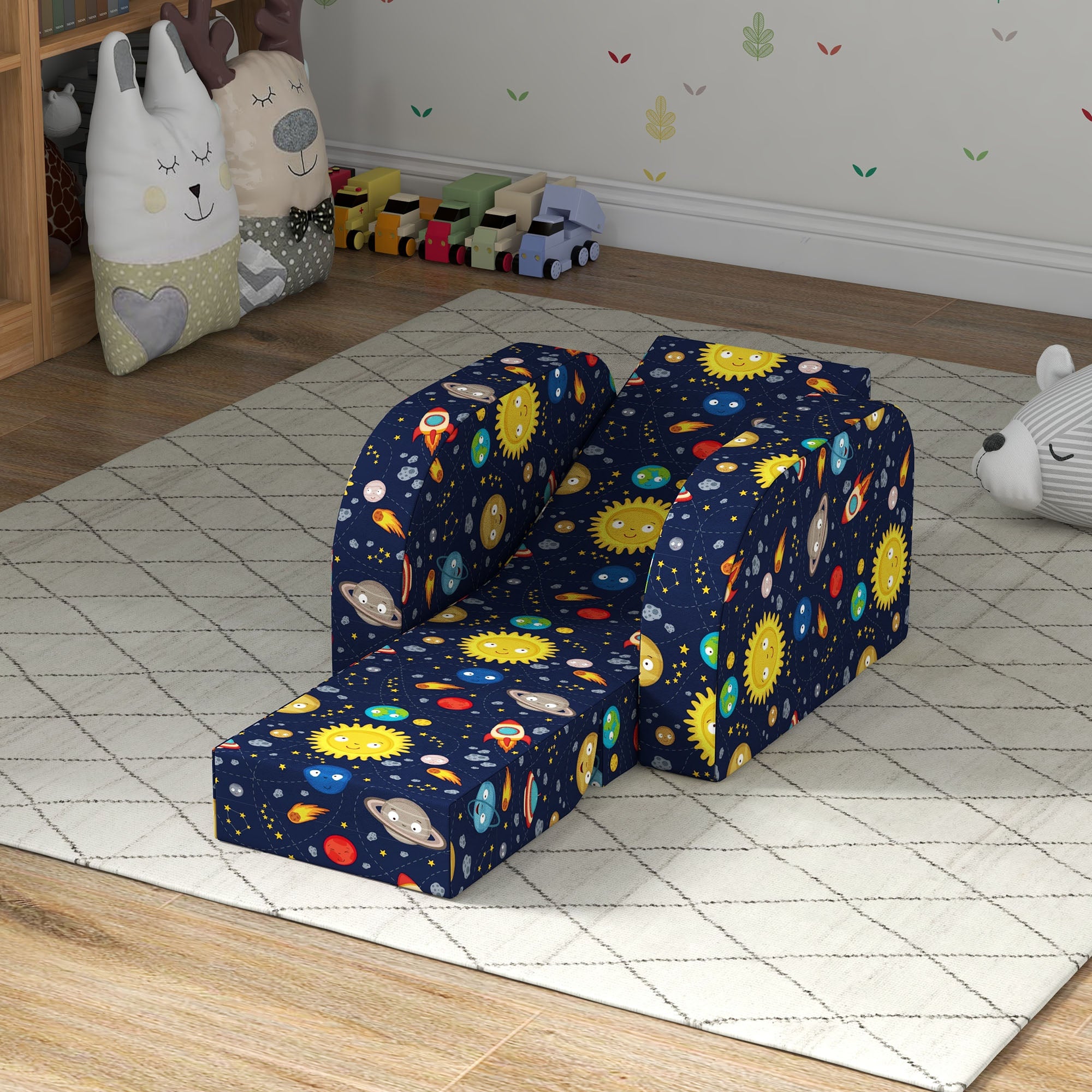 AIYAPLAY Foldable Toddler Chair Soft Snuggle Sponge Filled for Bedroom Playroom, Aged 18 Months to 3 Years - Dark Blue - North Peak Garden Furniture