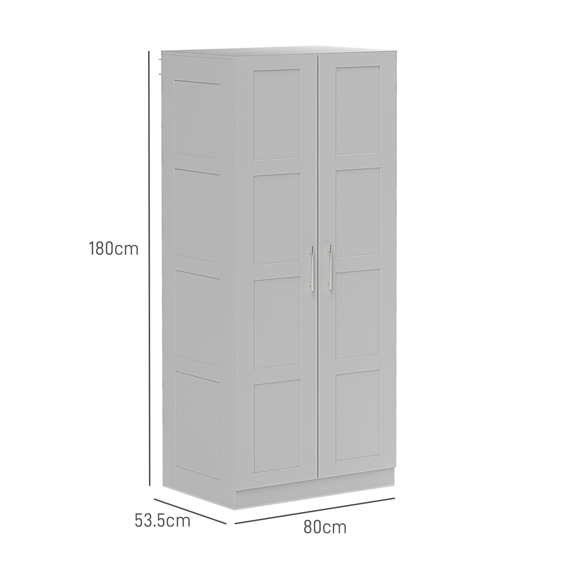 HOMCOM Double Paneled Door Wardrobe, with Shelves - Grey - North Peak Garden Furniture
