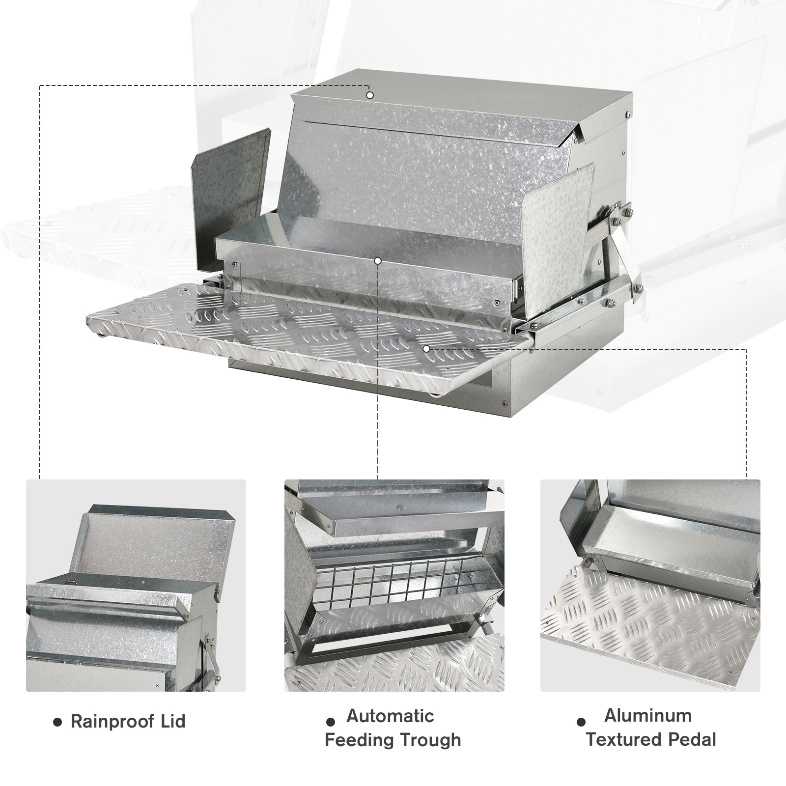 PawHut 11.5KG Automatic Chicken Poultry Feeder Rat Proof Treadle Self Opening with Galvanized Steel and Aluminium - North Peak Garden Furniture
