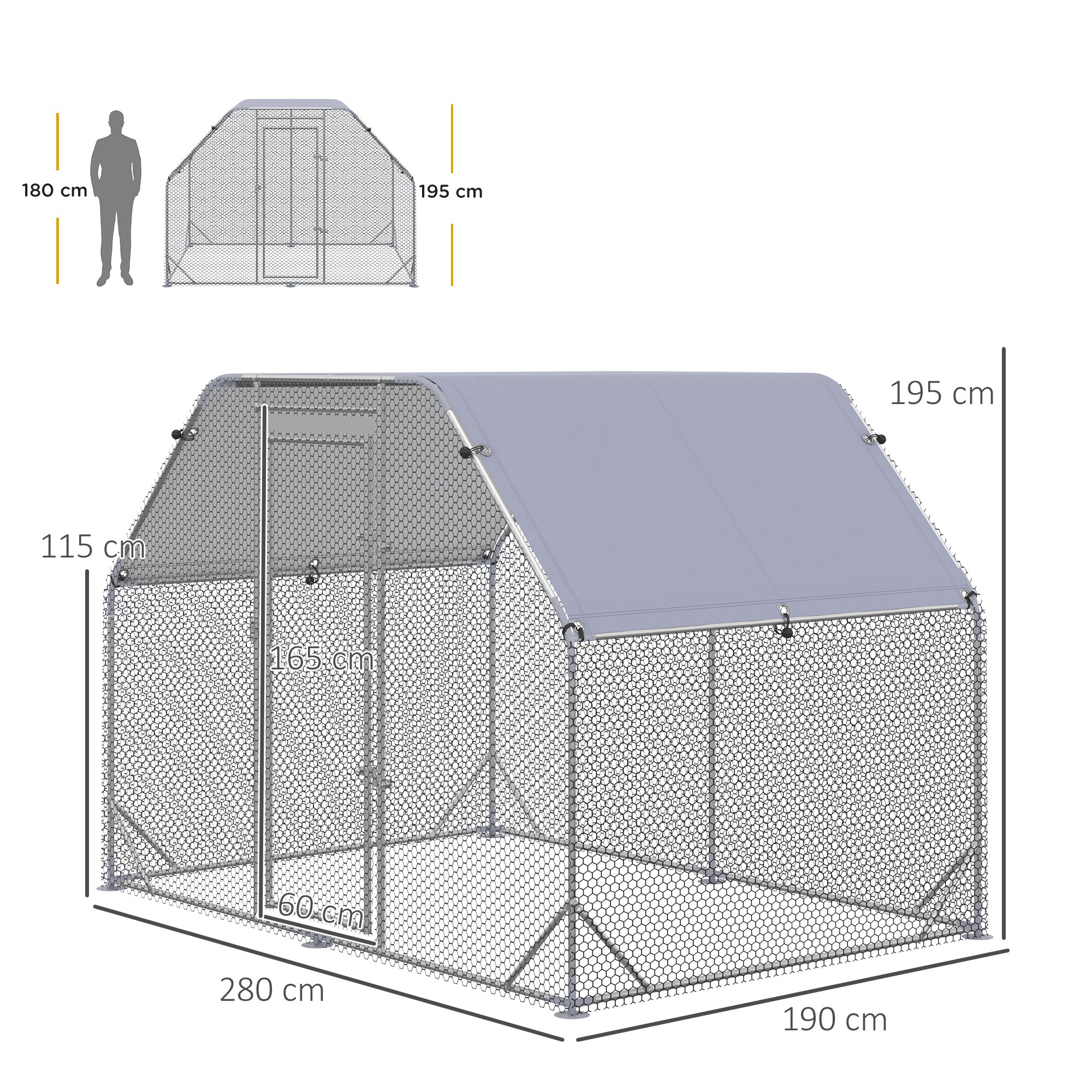 PawHut Walk in Chicken Run Chicken Coop Hen House Outdoor with Roof for 4-6 Chickens, 280 x 190 x 195cm - North Peak Garden Furniture