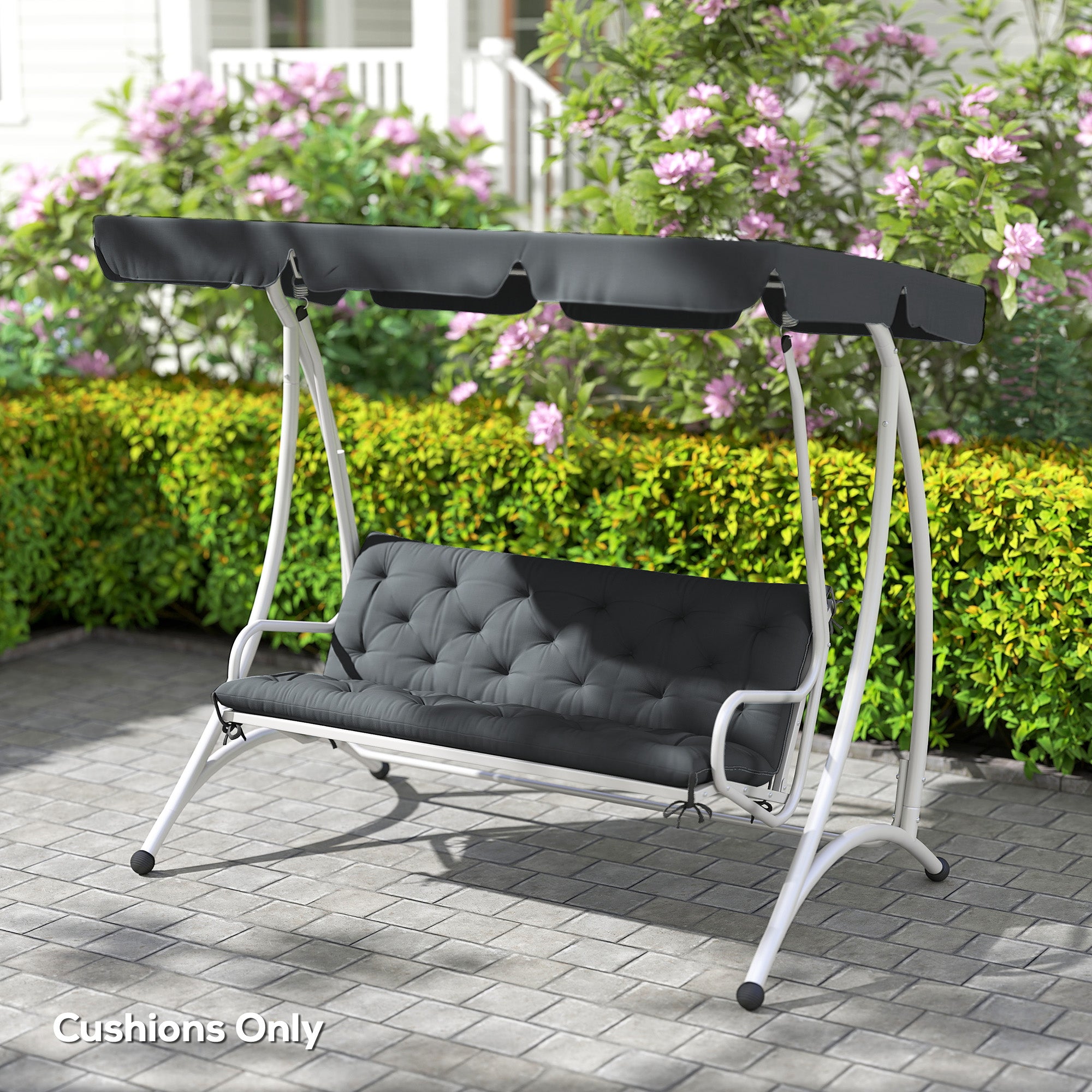 Outsunny 3 Seater Bench Cushion, Garden Chair Cushion with Back and Ties for Indoor and Outdoor Use, 98 x 150 cm, Dark Grey - North Peak Garden Furniture