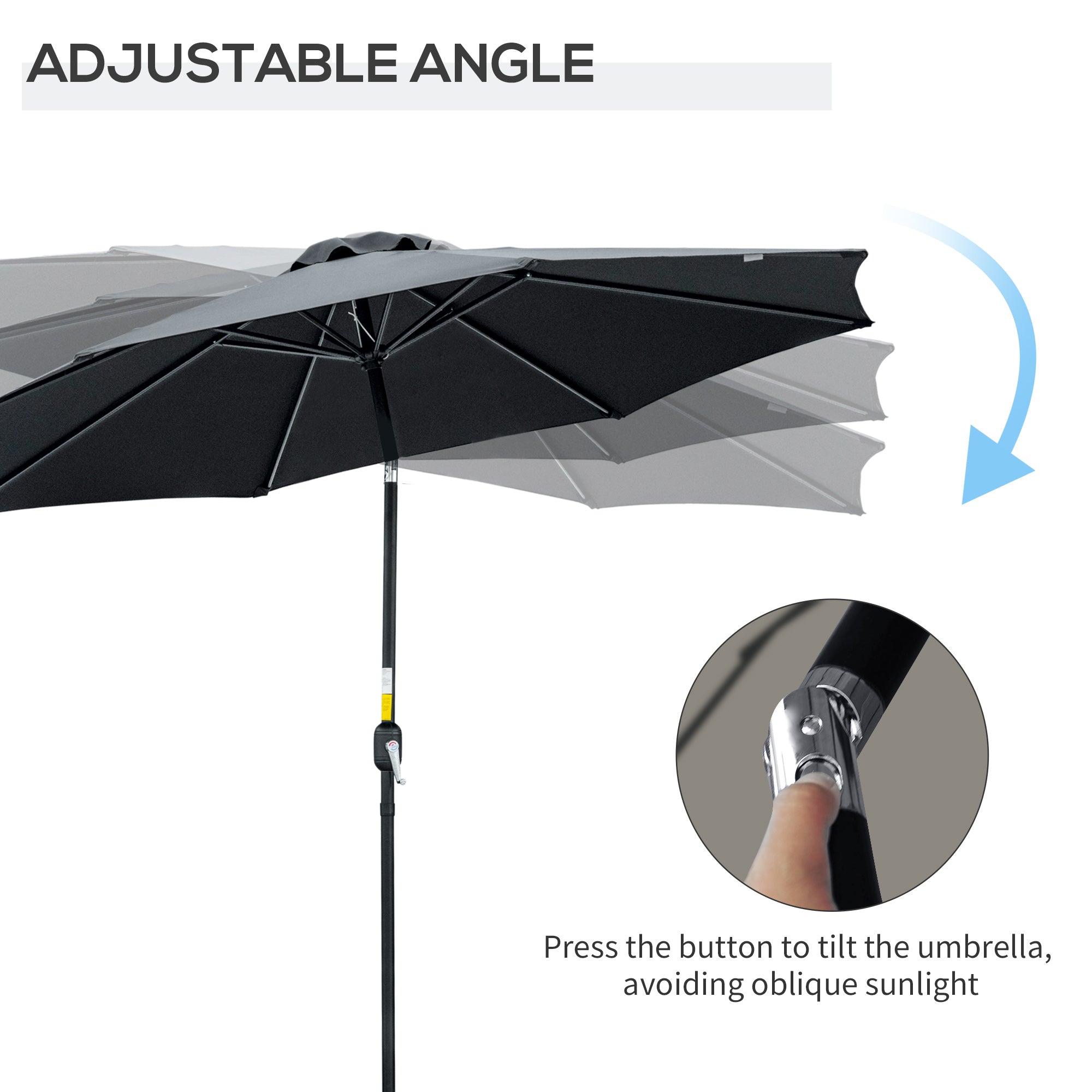 Outsunny 3(m) Tilting Parasol Garden Umbrellas, Outdoor Sun Shade with 8 Ribs, Tilt and Crank Handle for Balcony, Bench, Garden, Black - North Peak Garden Furniture