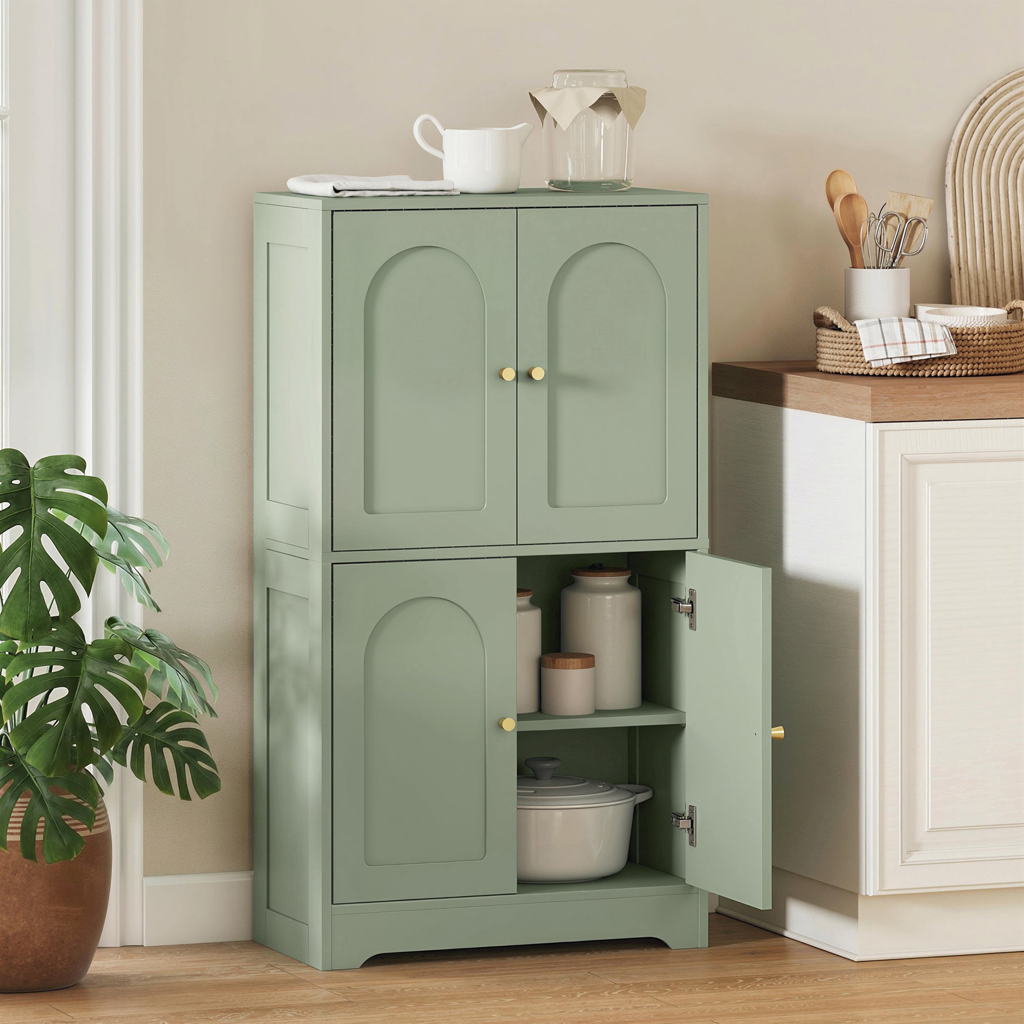 HOMCOM 4-Door Kitchen Storage Cabinet with Adjustable Shelves - Green
