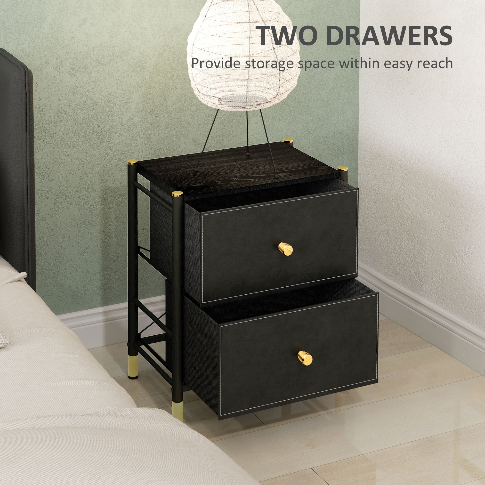 HOMCOM Faux Leather Bedside Table - Black - North Peak Garden Furniture